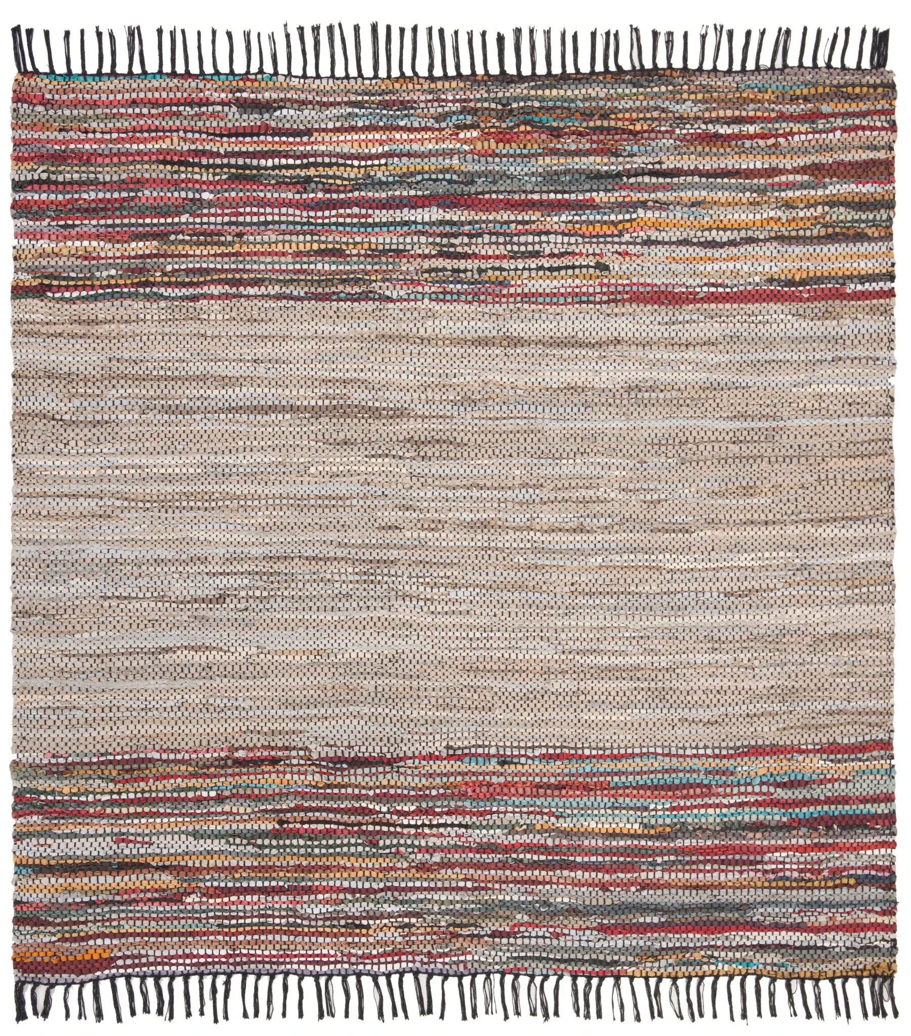 Vintage Leather Bohemian Banded Hand-Woven Rug