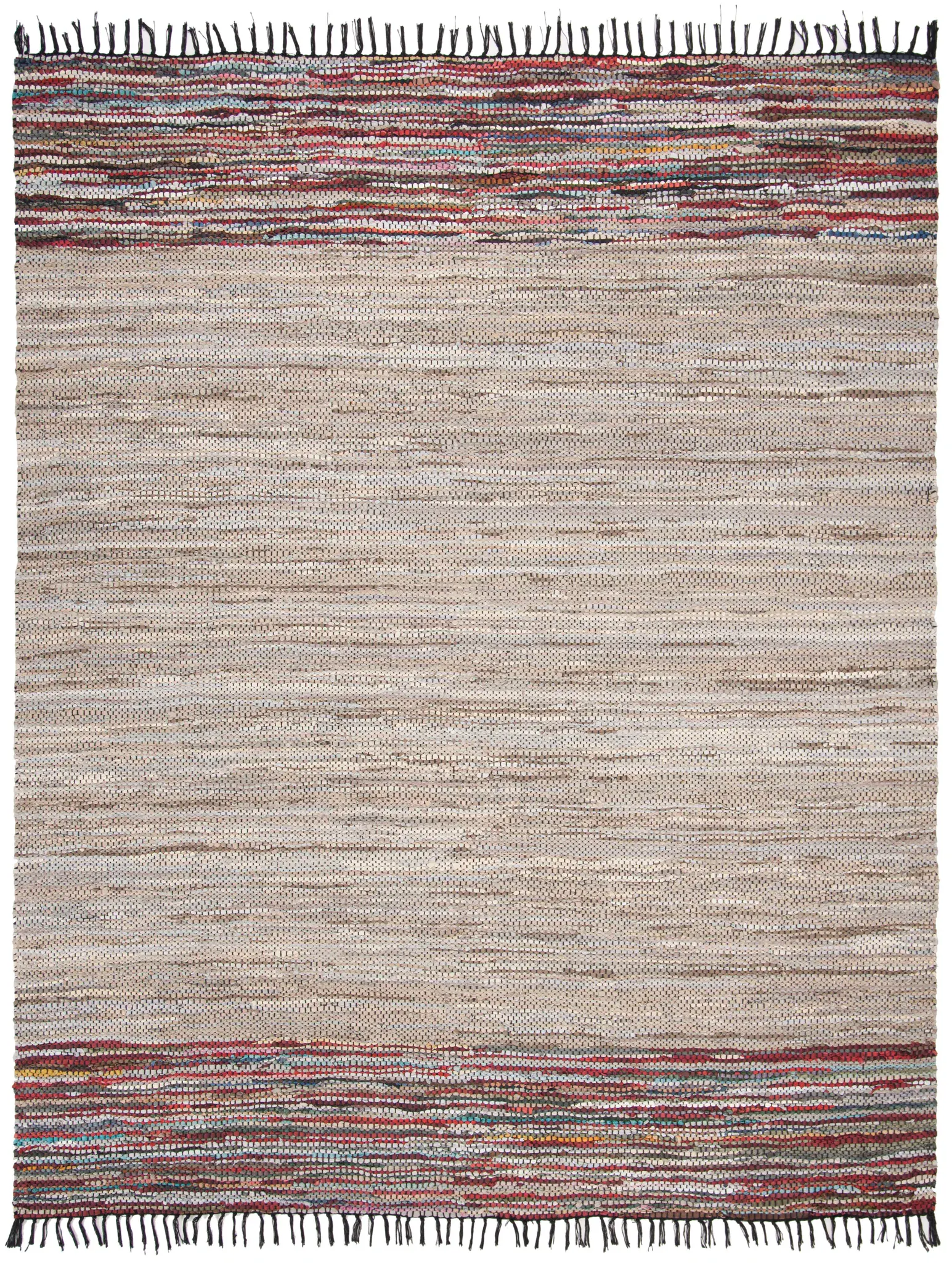 Vintage Leather Bohemian Banded Hand-Woven Rug