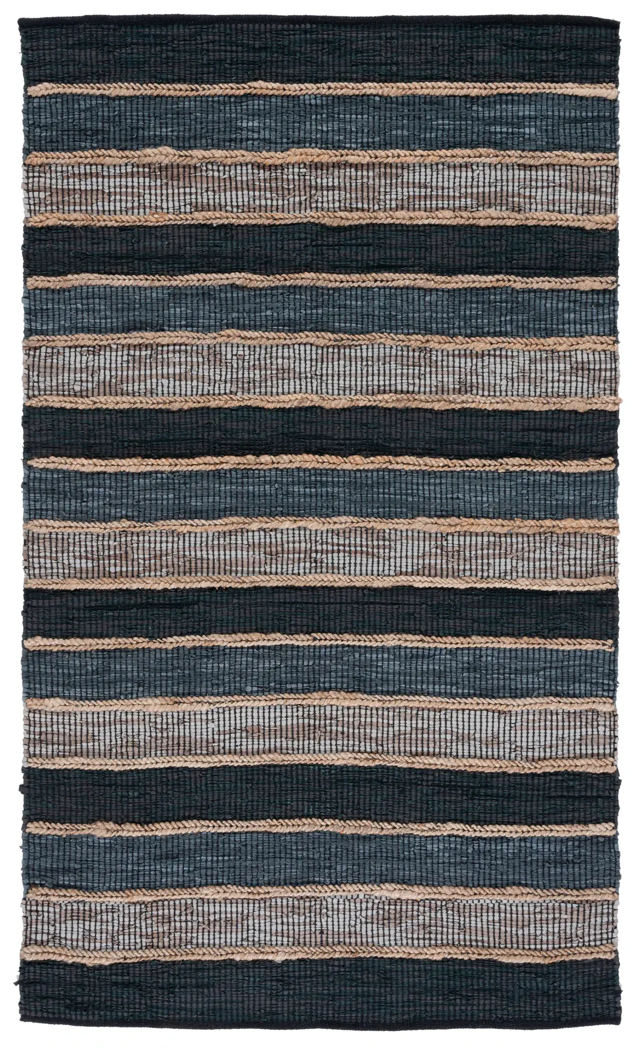 Vintage Leather Braided Stripe Hand-Woven Rug