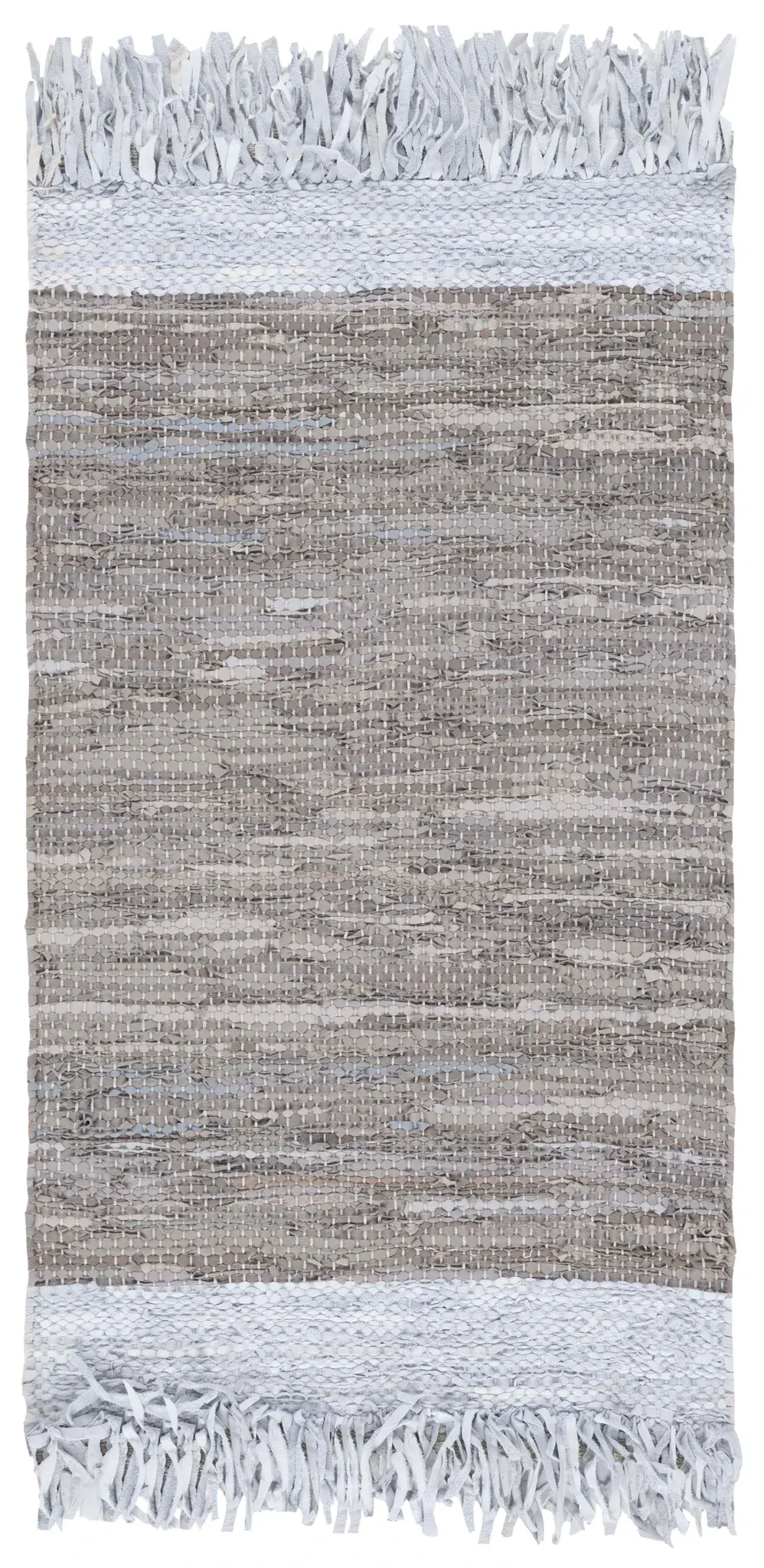 Vintage Leather Striped Hand-Woven Rug
