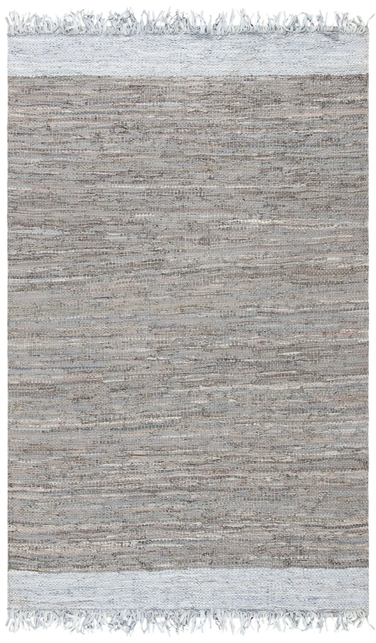 Vintage Leather Striped Hand-Woven Rug