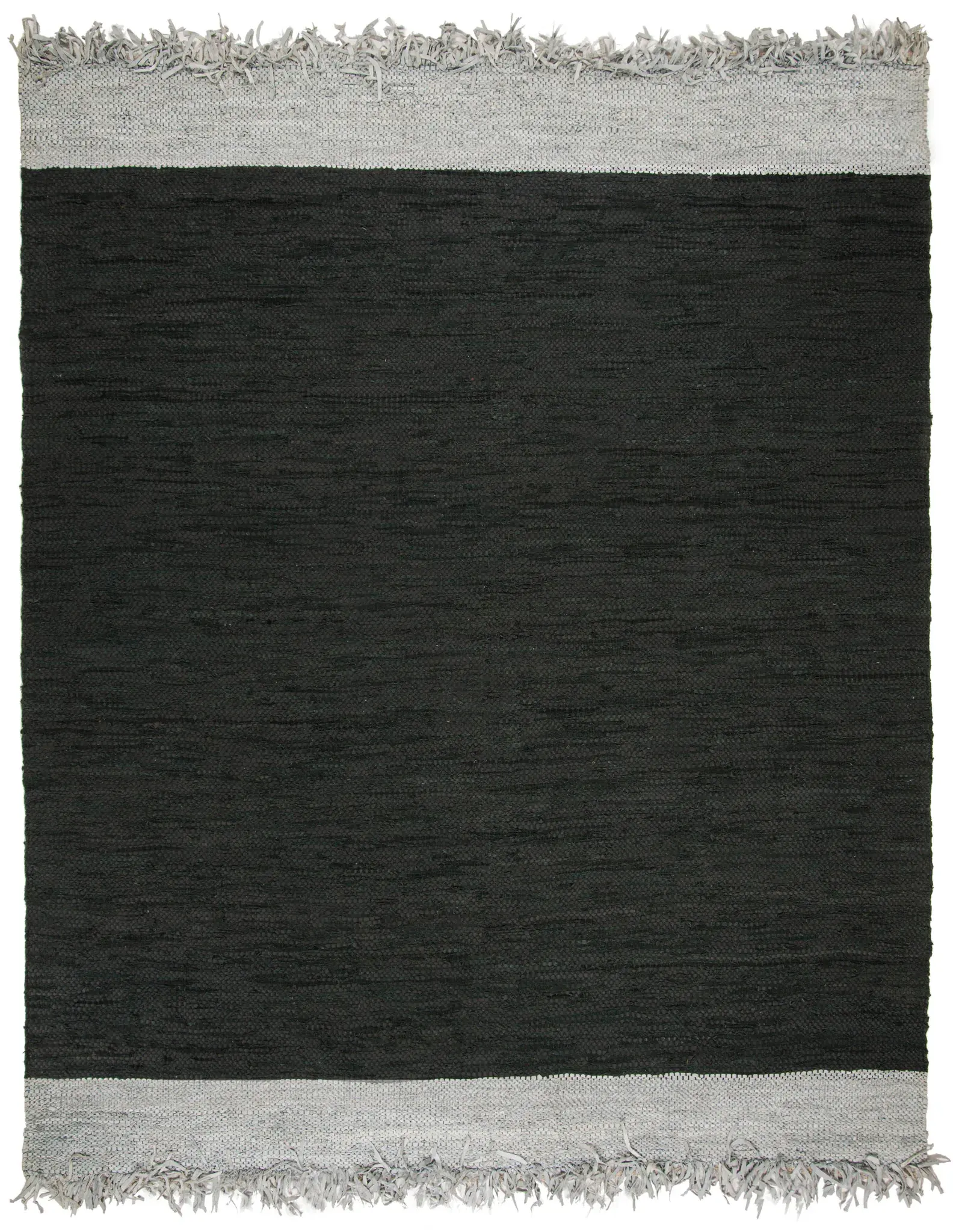 Vintage Leather Striped Hand-Woven Rug