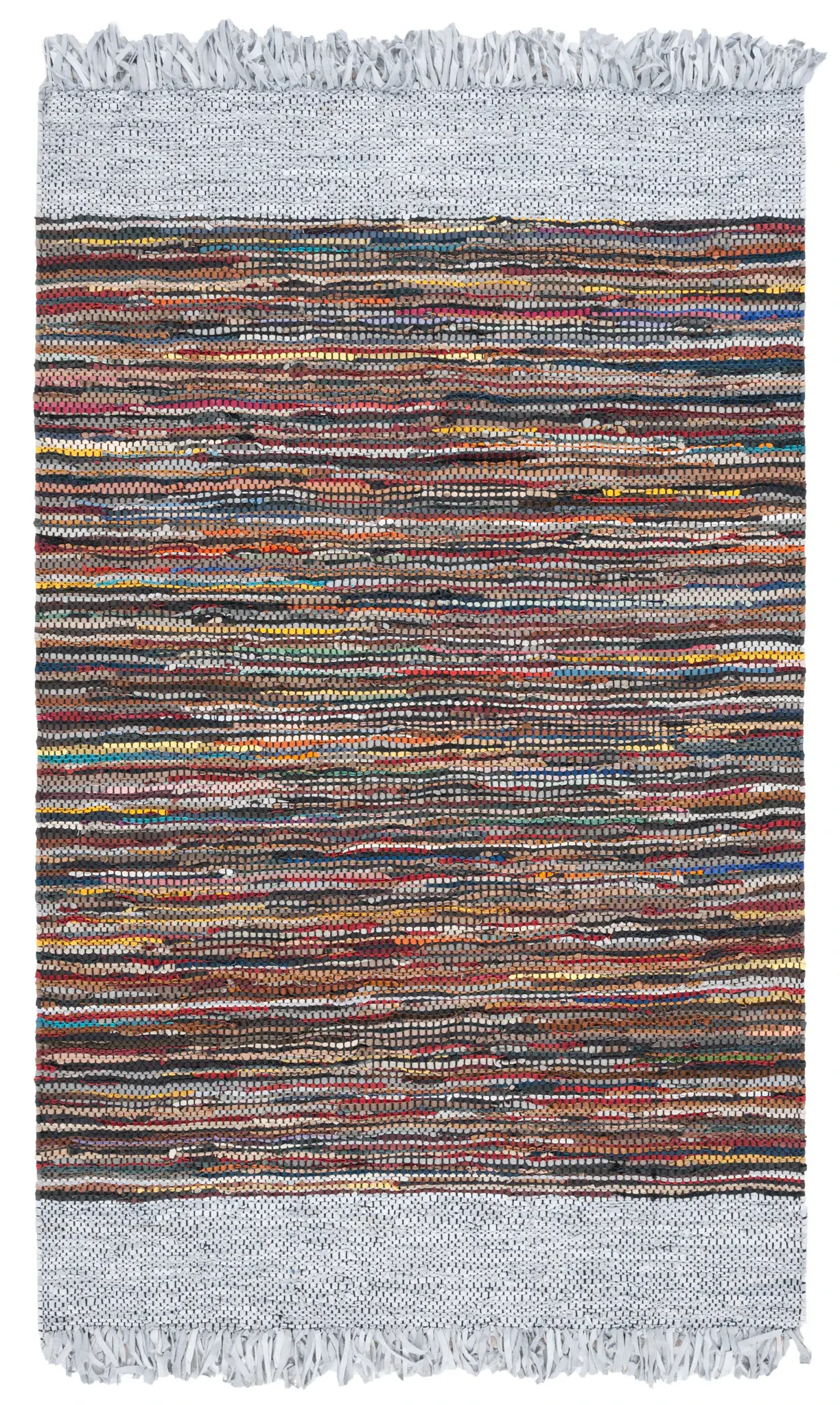 Vintage Leather Striped Hand-Woven Rug