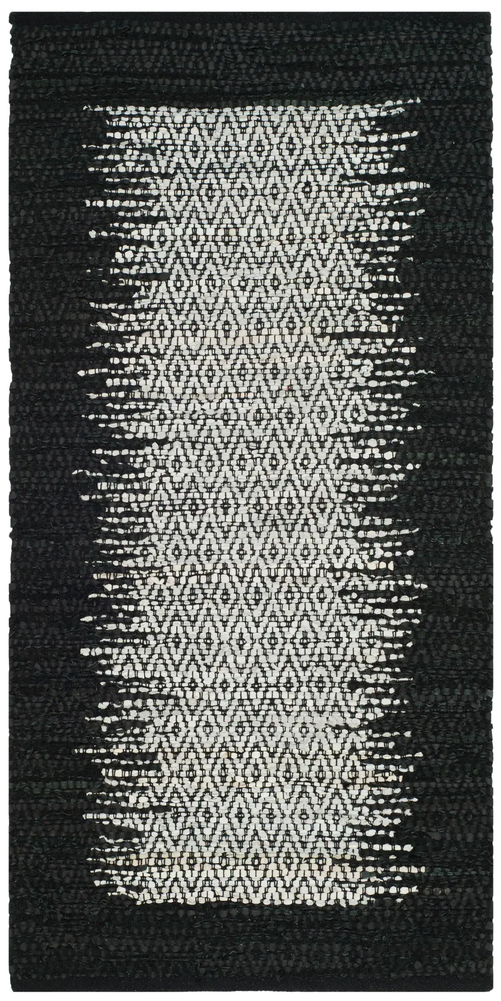 Vintage Leather Diamond Border Hand-Woven Rug