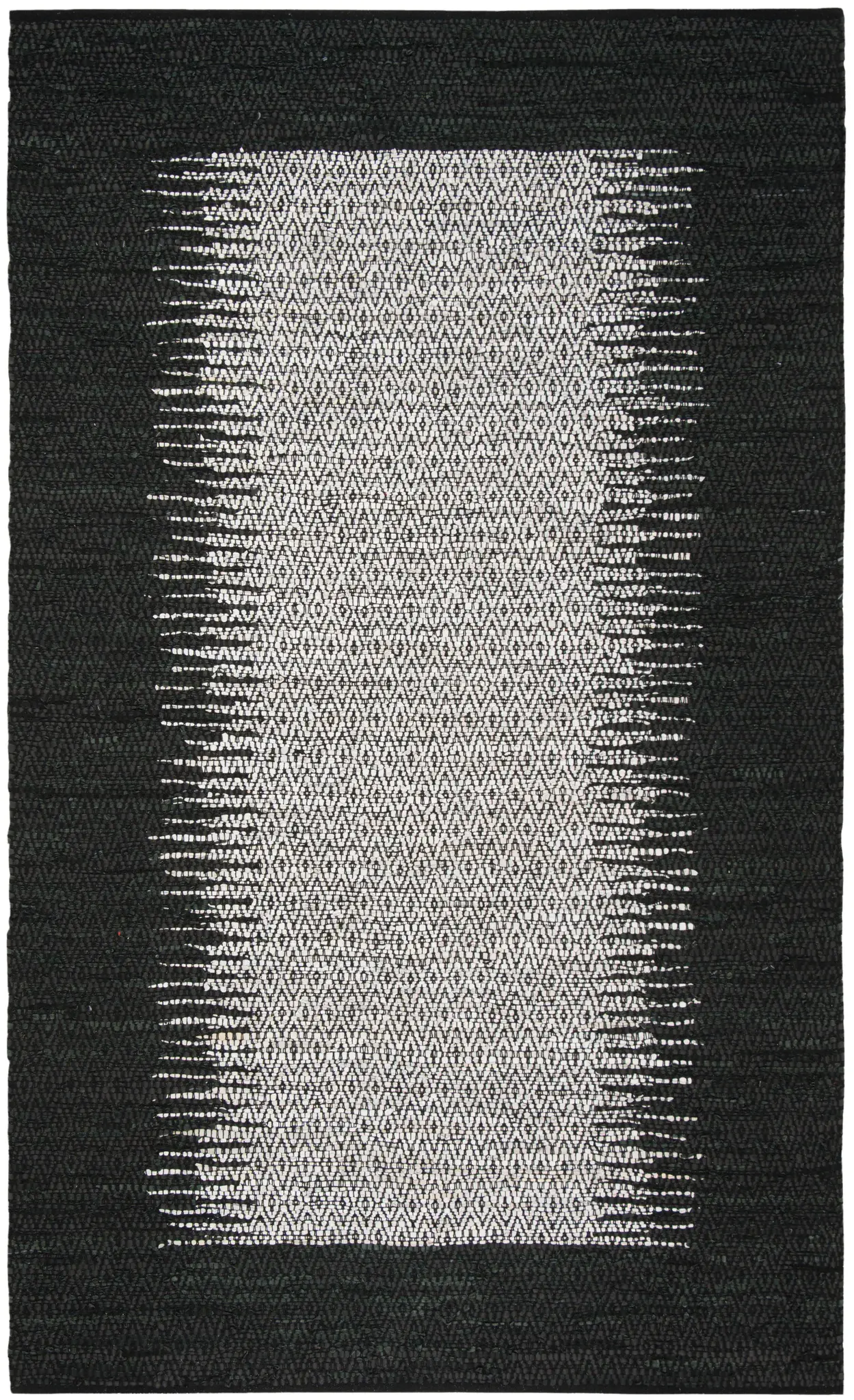Vintage Leather Diamond Border Hand-Woven Rug
