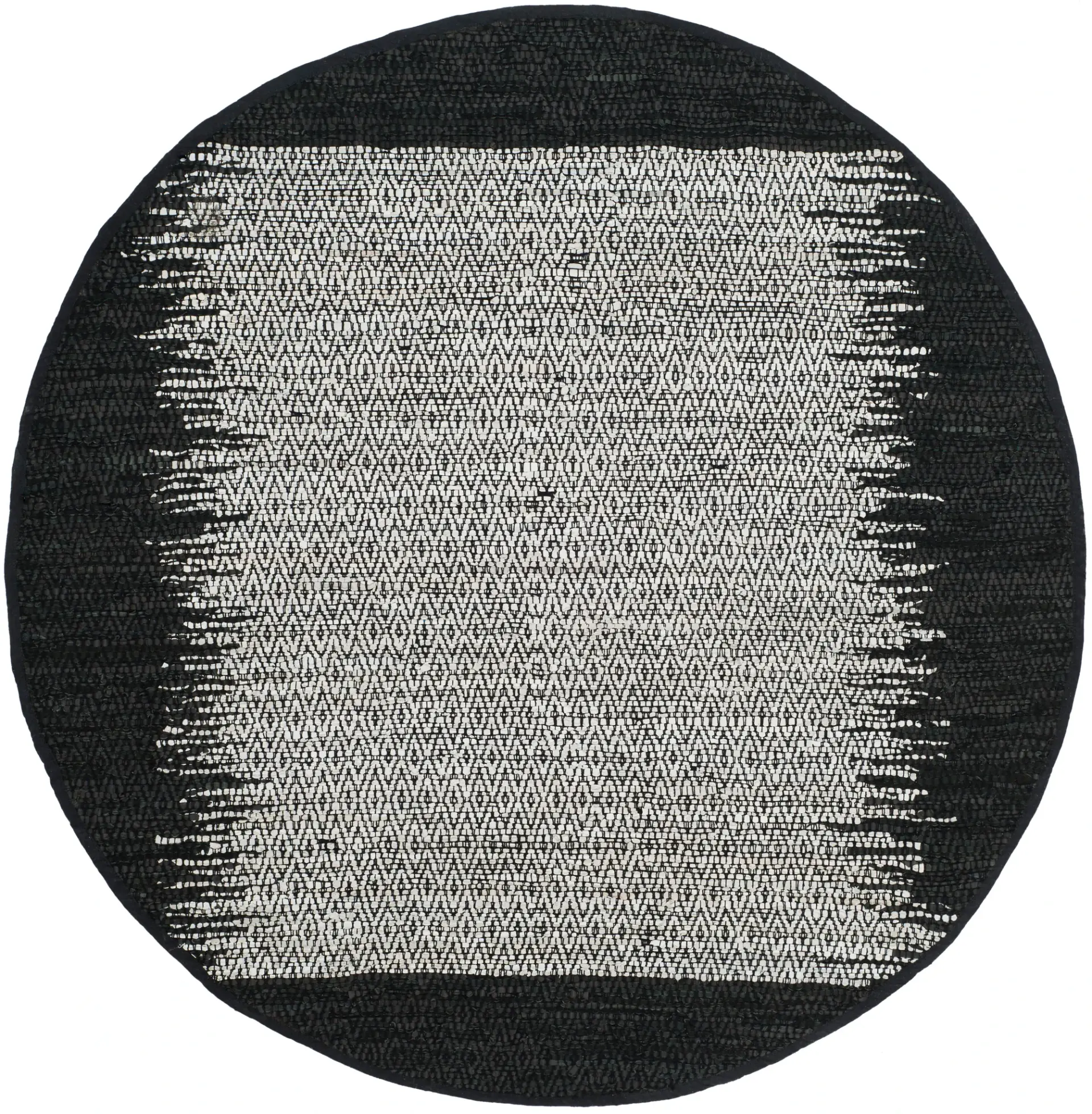 Vintage Leather Diamond Border Hand-Woven Rug