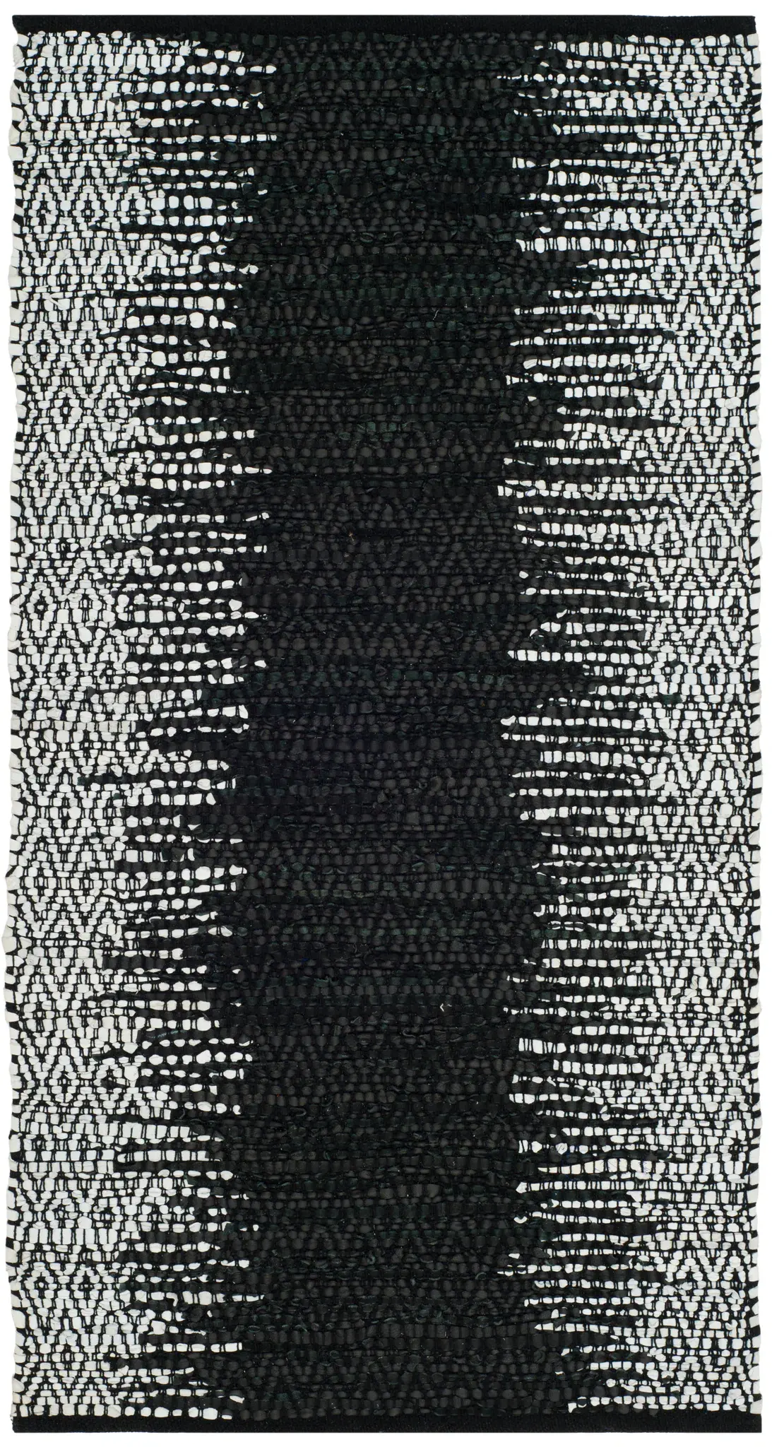 Vintage Leather Banded Diamond Hand-Woven Rug