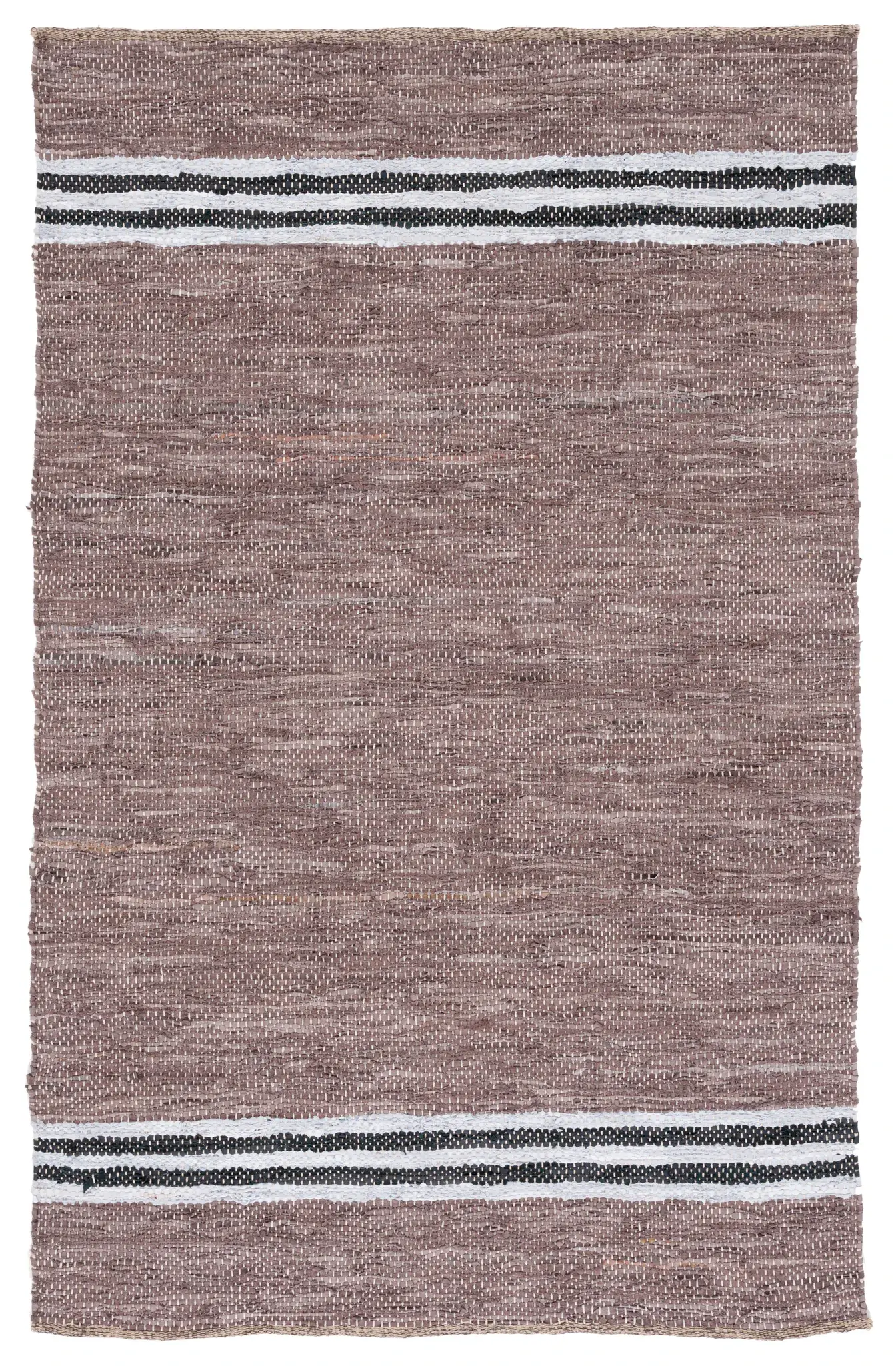Vintage Leather Border Stripe Hand-Woven Rug