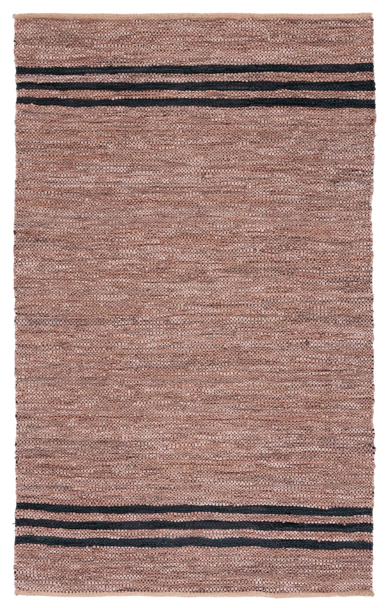 Vintage Leather Border Stripe Hand-Woven Rug