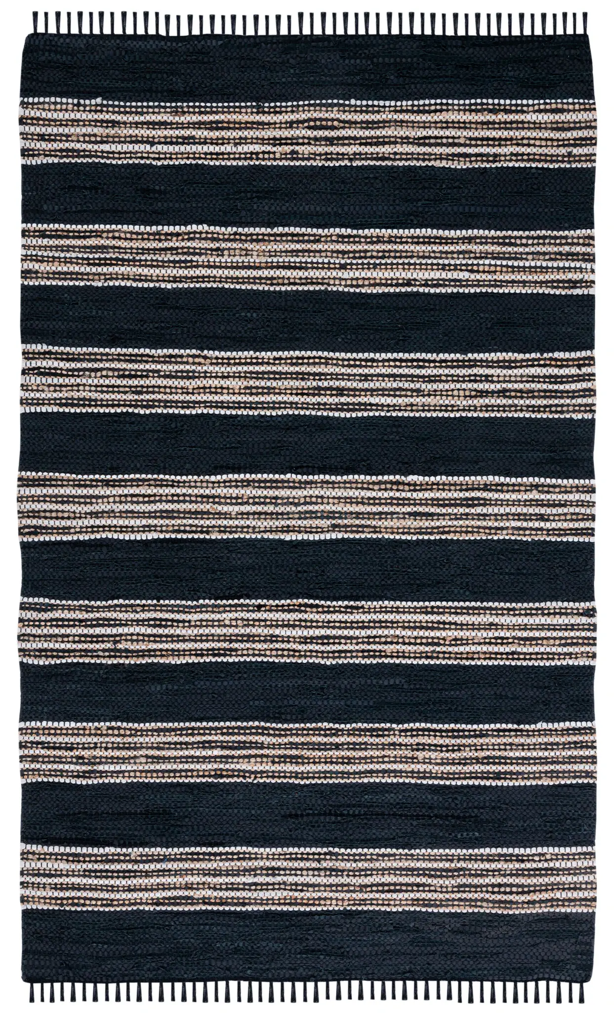Vintage Leather Grouped Stripe Hand-Woven Rug
