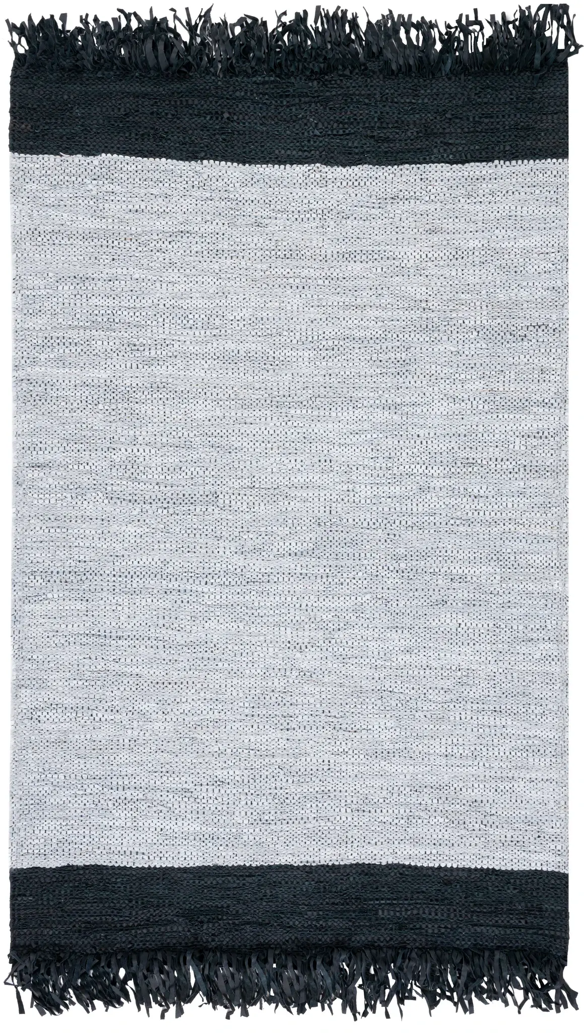 Vintage Leather Fringed Banded Hand-Woven Rug