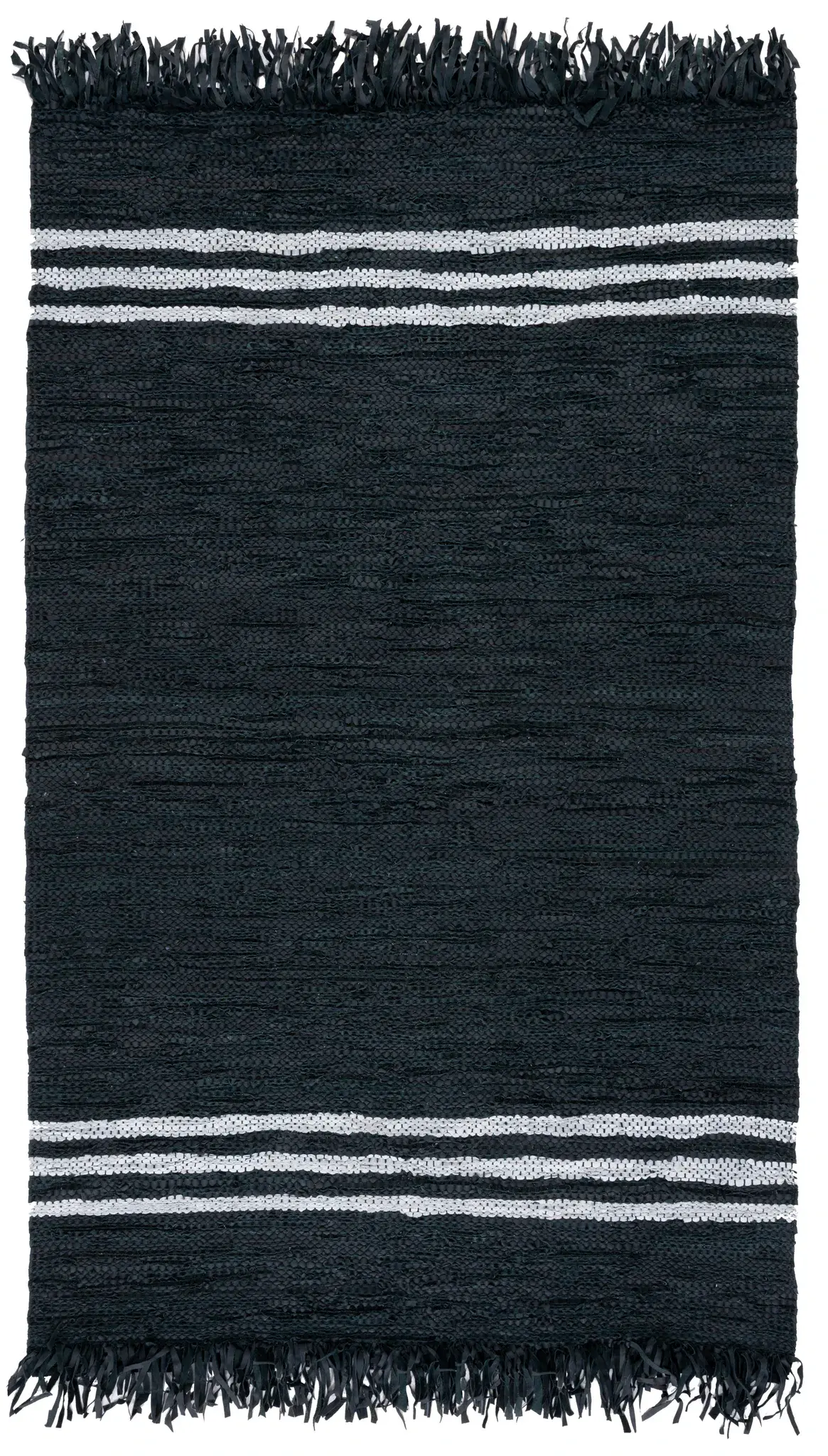 Vintage Leather Border Stripe Hand-Woven Rug