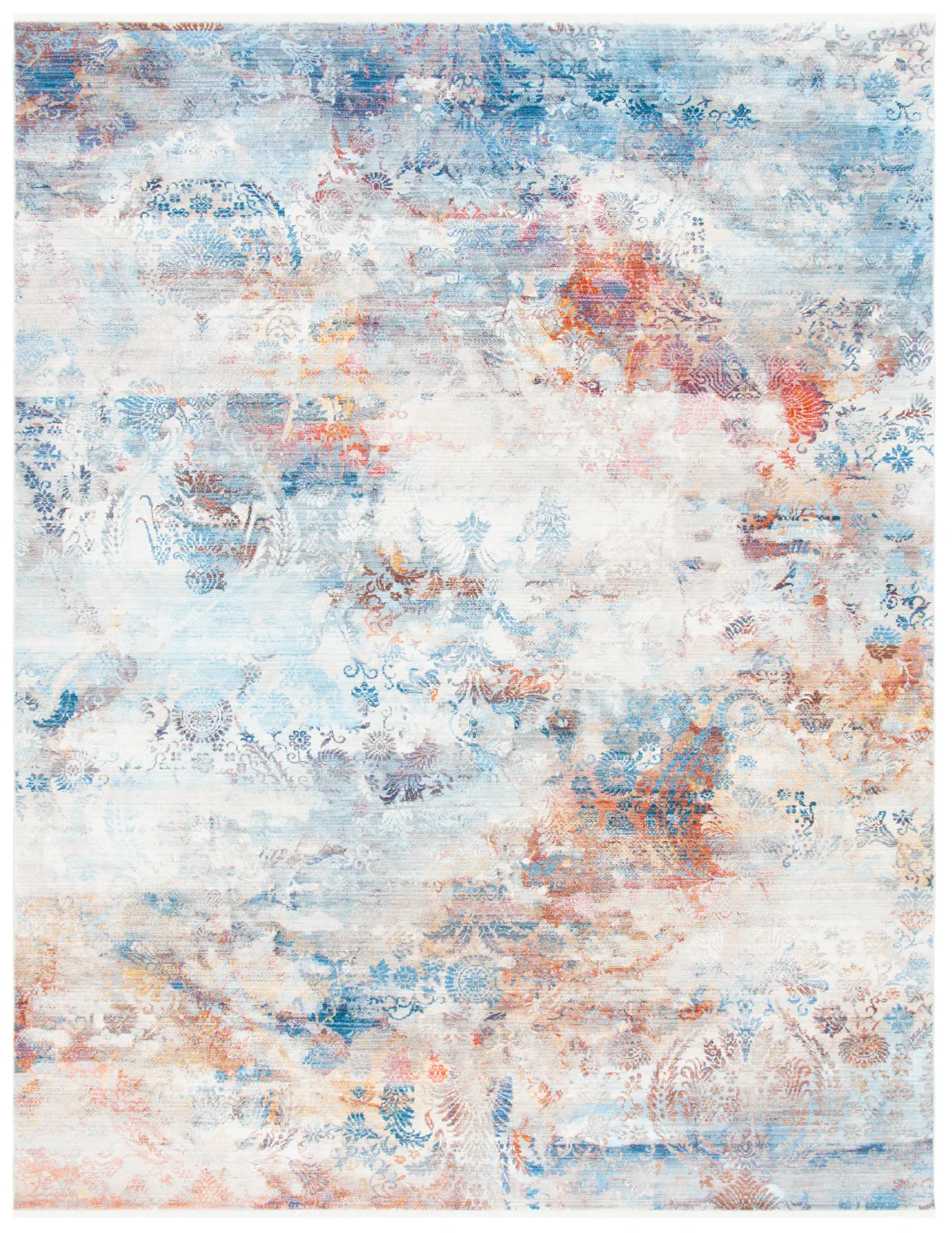 Vintage Persian Distressed Damask Rug