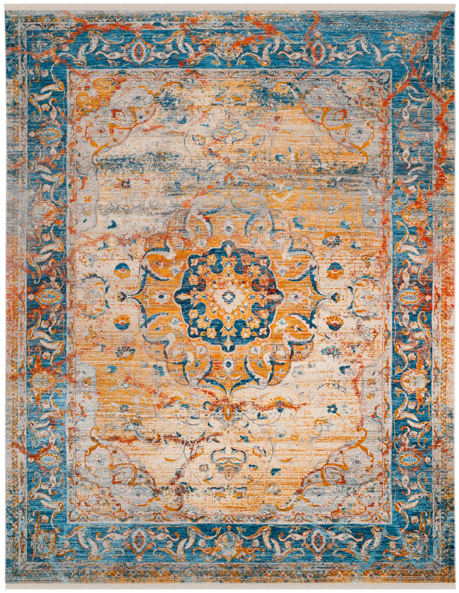 Vintage Persian Rosette Medallion Rug