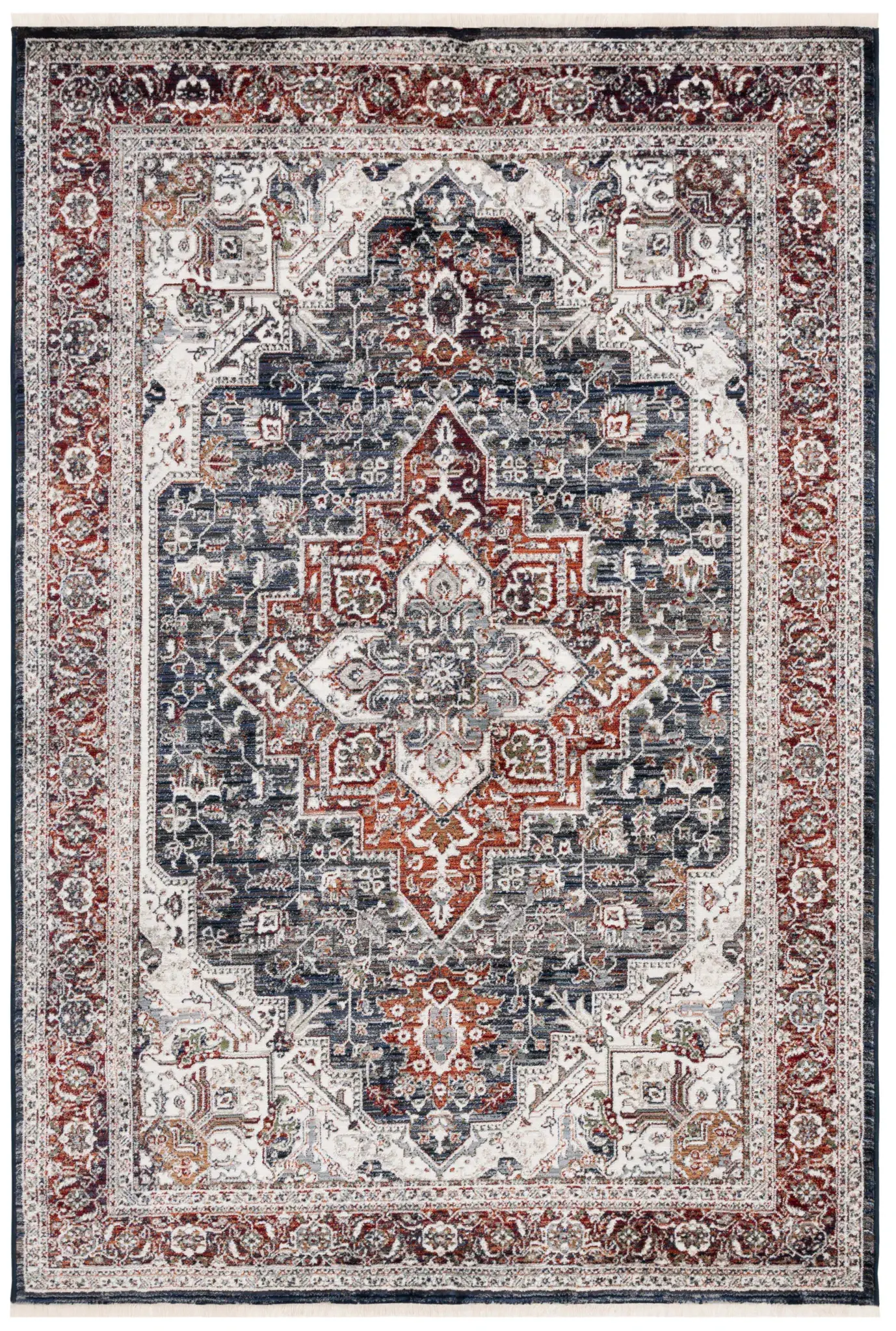 Vintage Persian Geometric Nested Medallion Rug