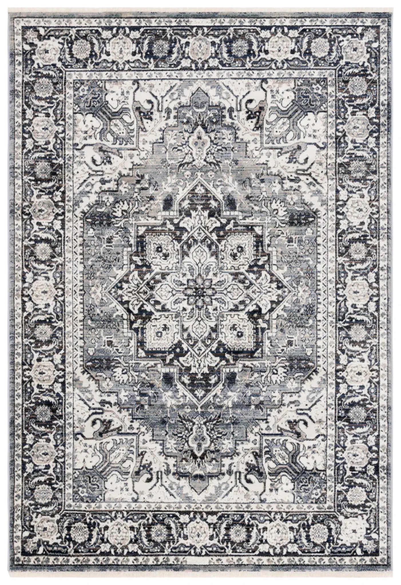 Vintage Persian Rosette Stepped Medallion Rug