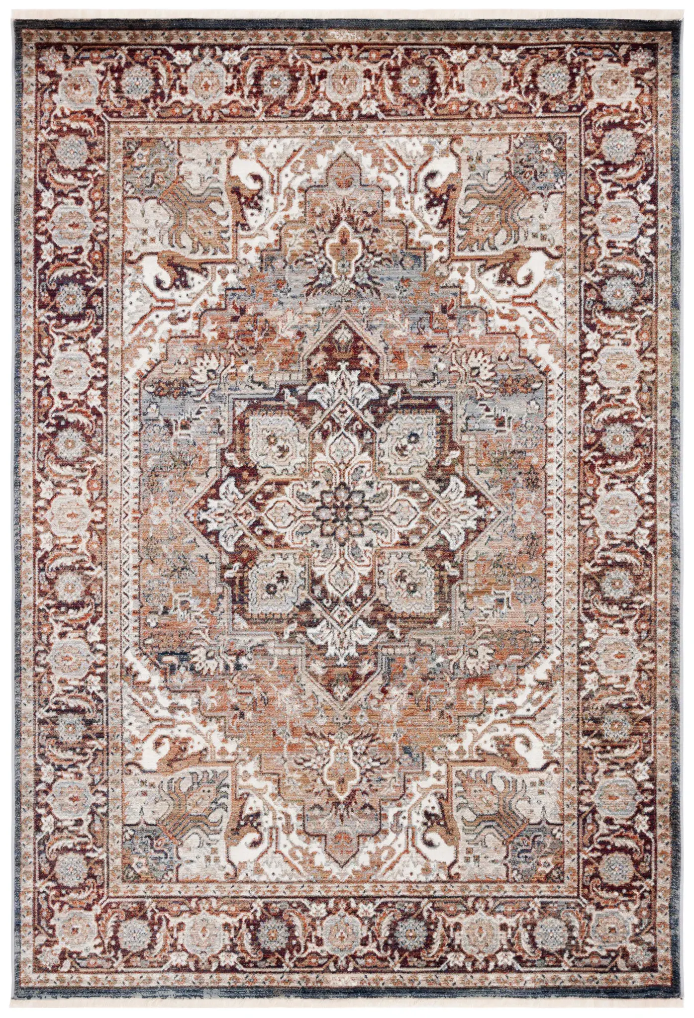 Vintage Persian Rosette Stepped Medallion Rug