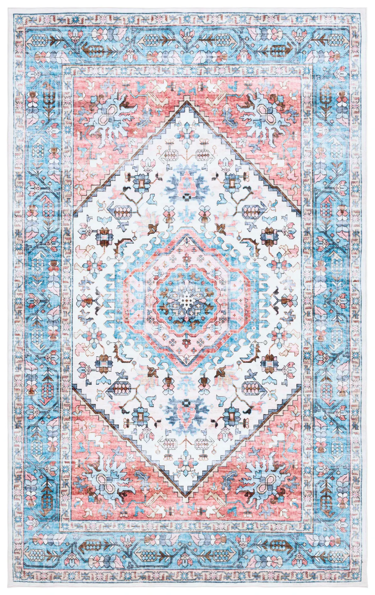 Washable Printed Traditional Medallion Rug (Set of 2)