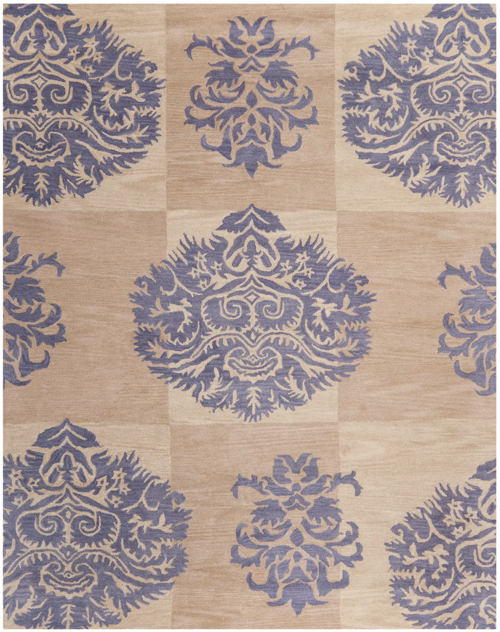 Wyndham Damask Block Hand-Tufted Wool Rug