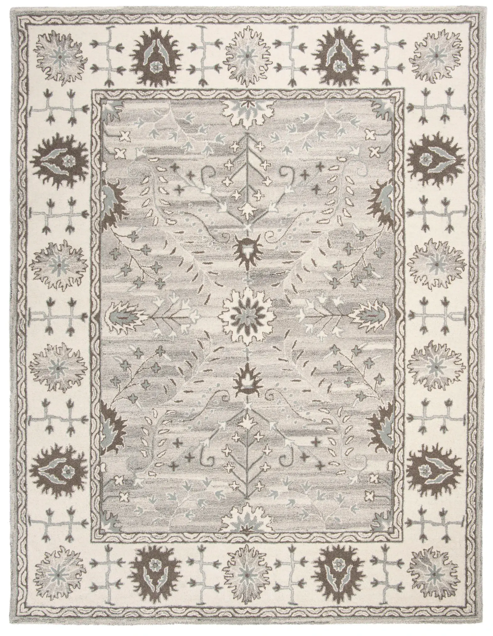 Wyndham Traditional Floral Bordered Hand-Tufted Wool Rug