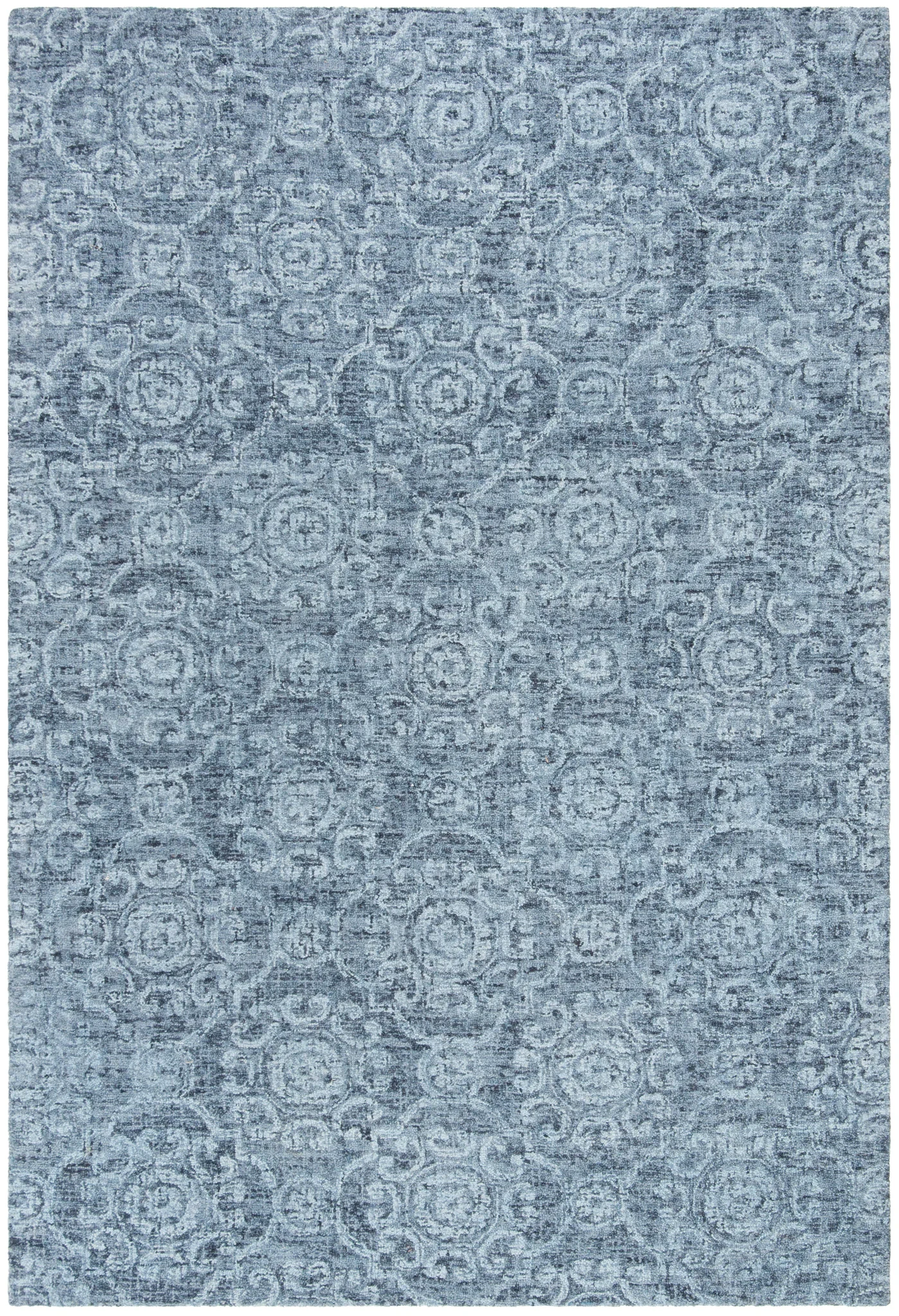 Abstract Transitional Allover Rosette Hand-Tufted Wool Rug in Blue