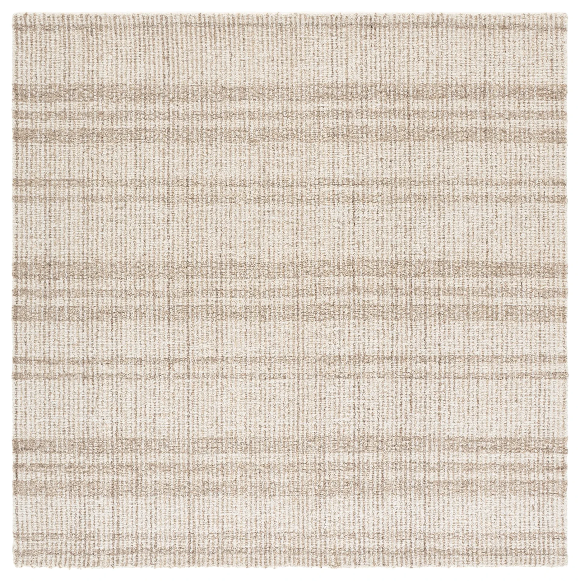 Abstract Plaid Hand-Tufted Wool Rug in Brown / Ivory