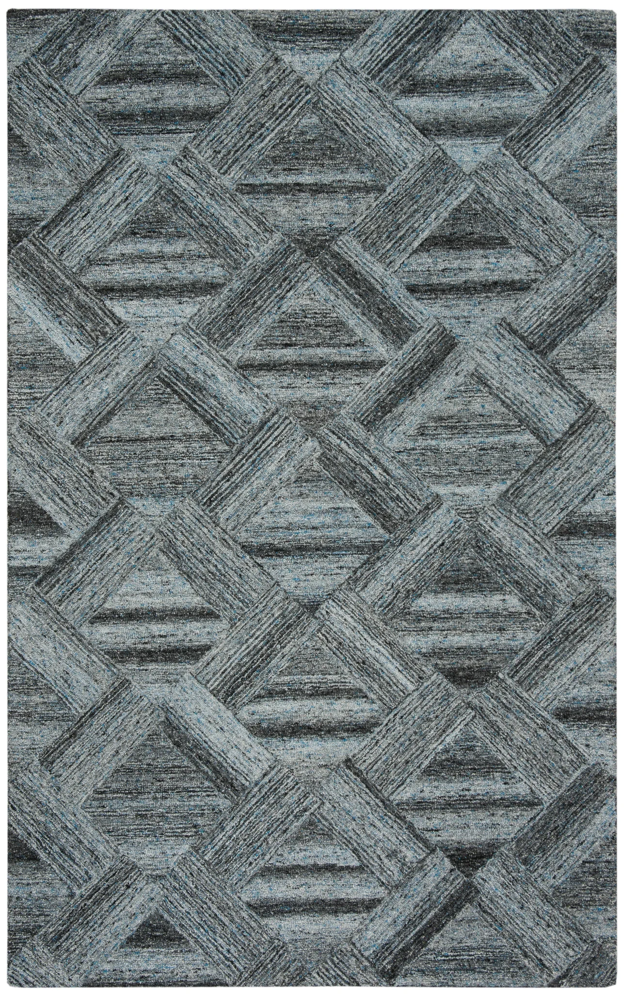 Abstract Triangle Hand-Tufted Wool Blend Rug in Blue / Black