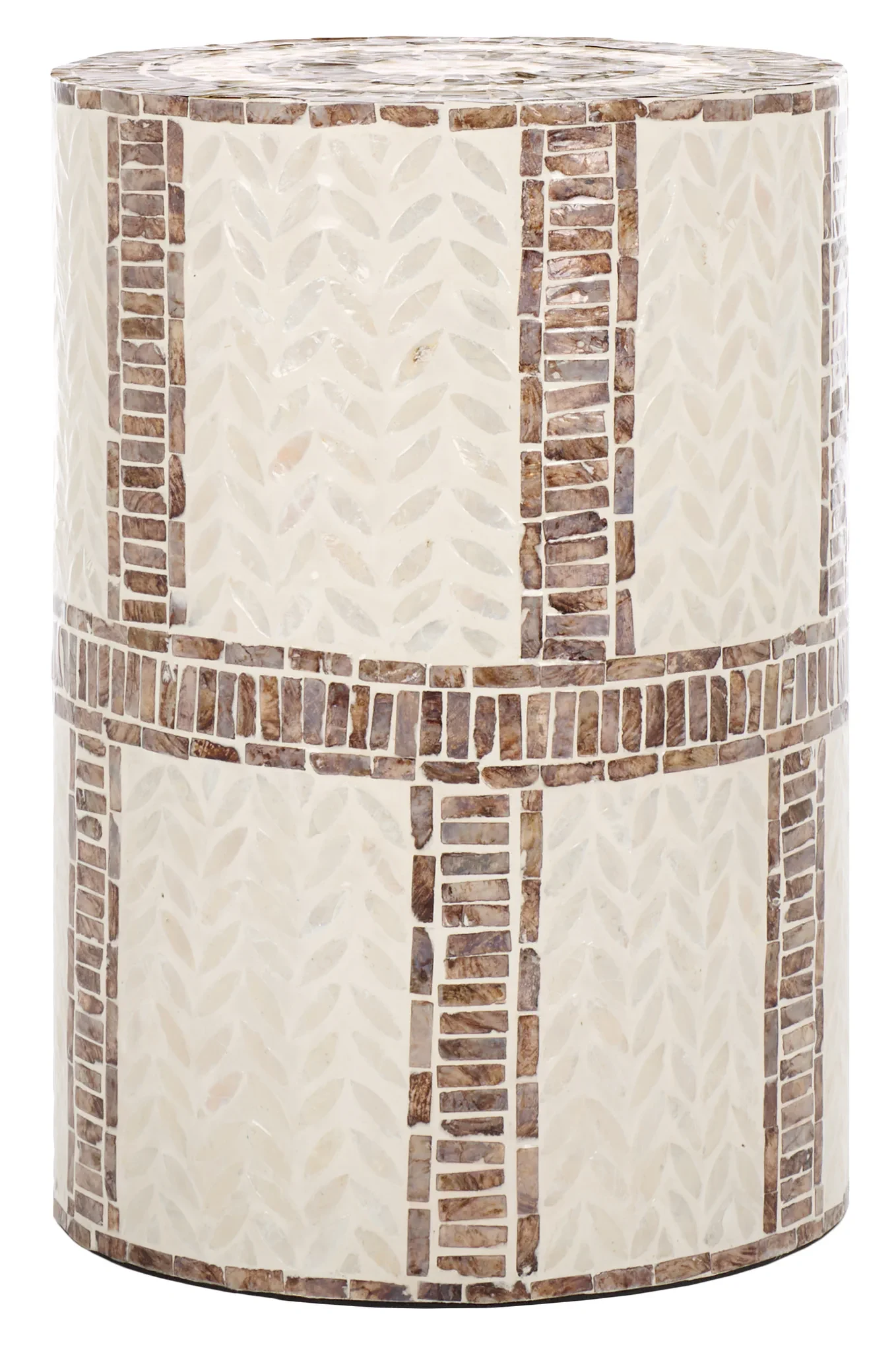 Keary Round Accent Table in White / Gold