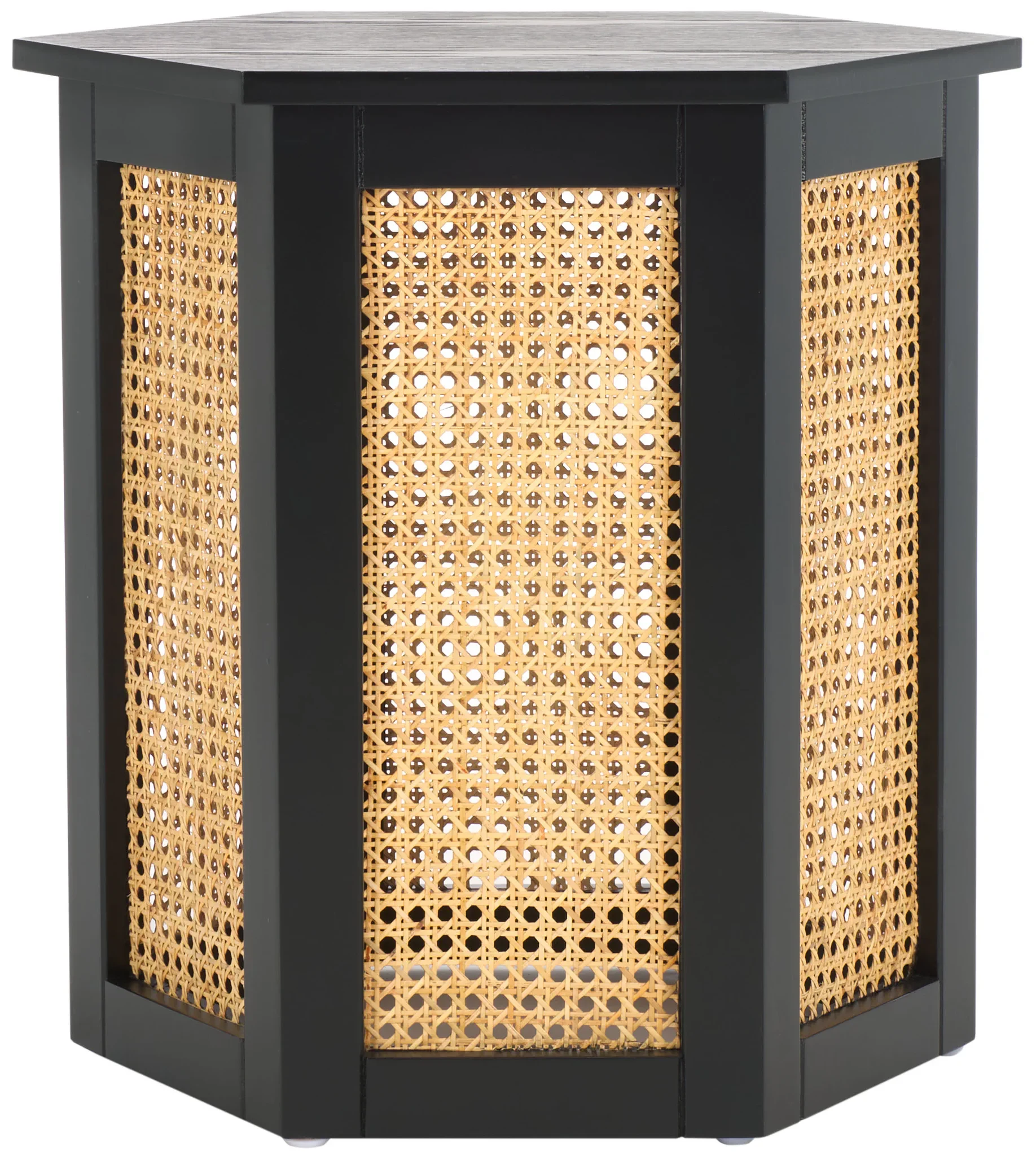 Danez Hexagon Cane Accent Table in Black / Natural
