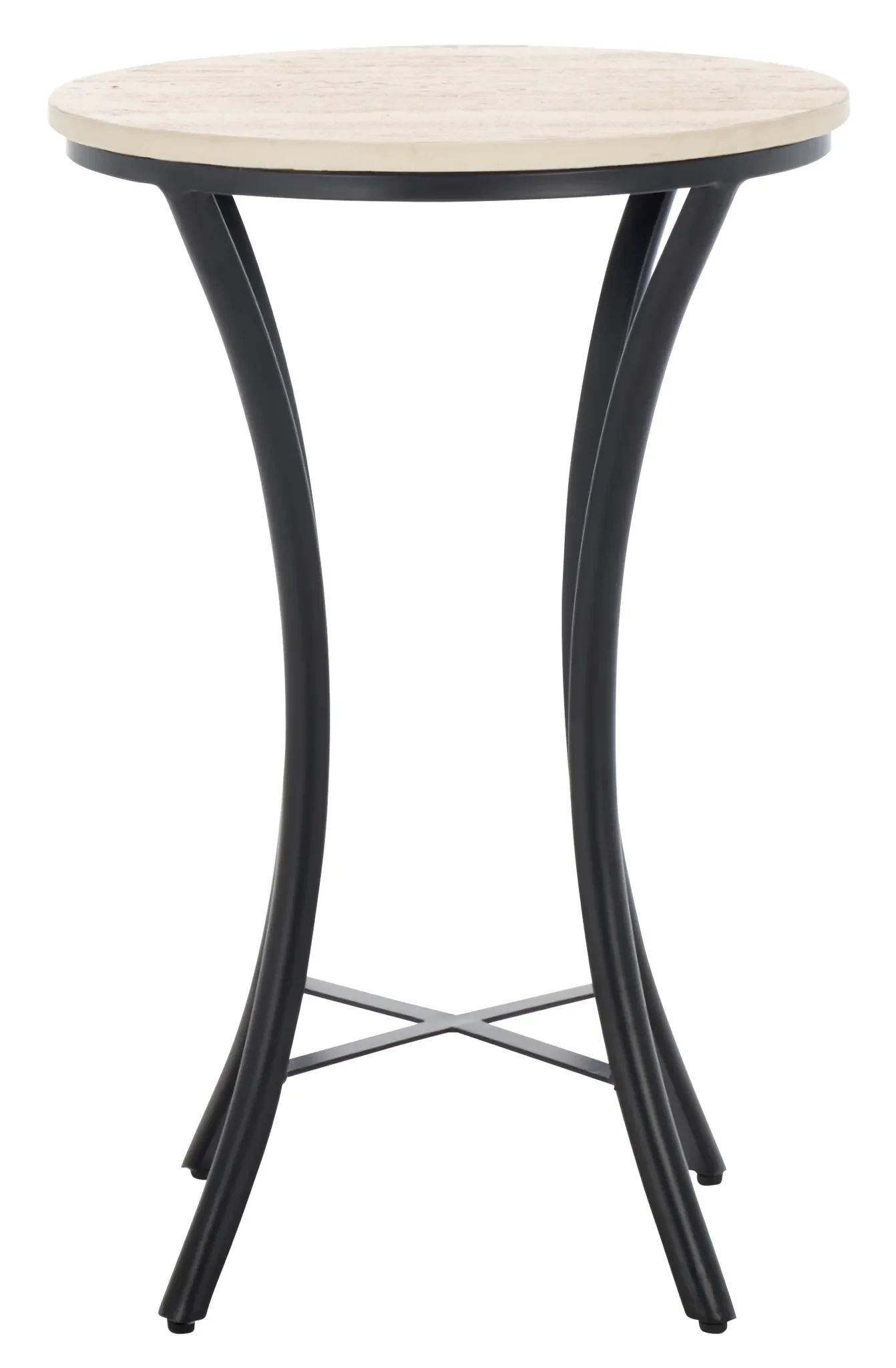 Saxony Travertine Side Table in Beige / Black