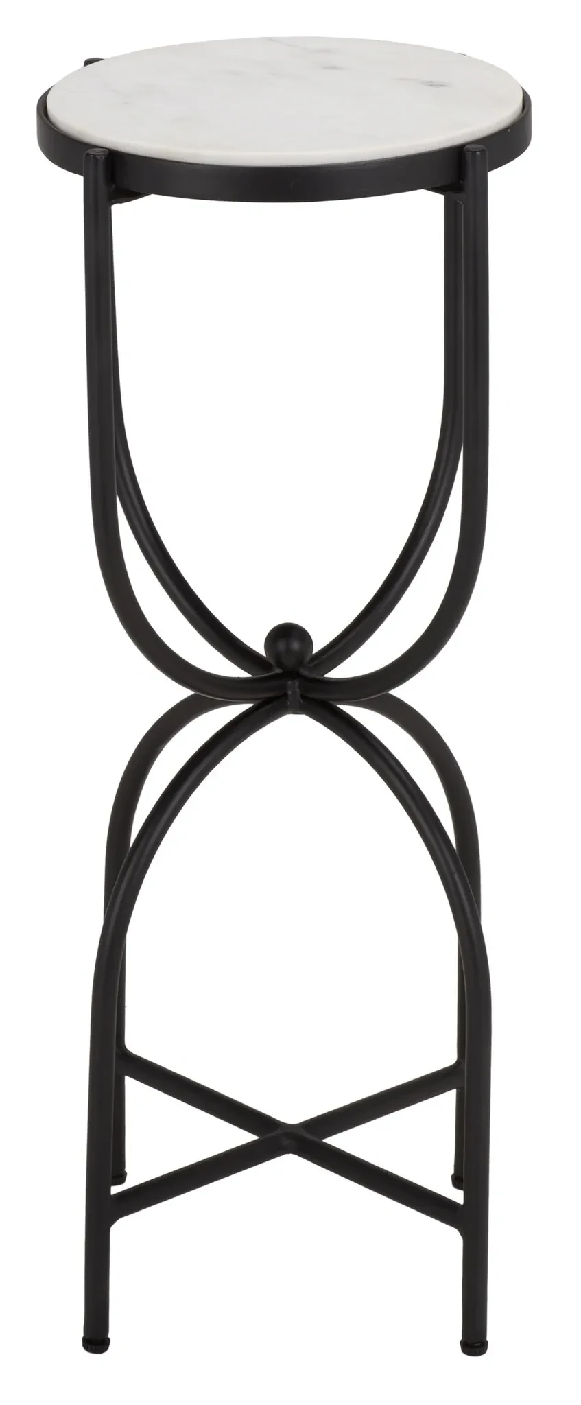 Daveth Round Drink Accent Table in White Marble / Black