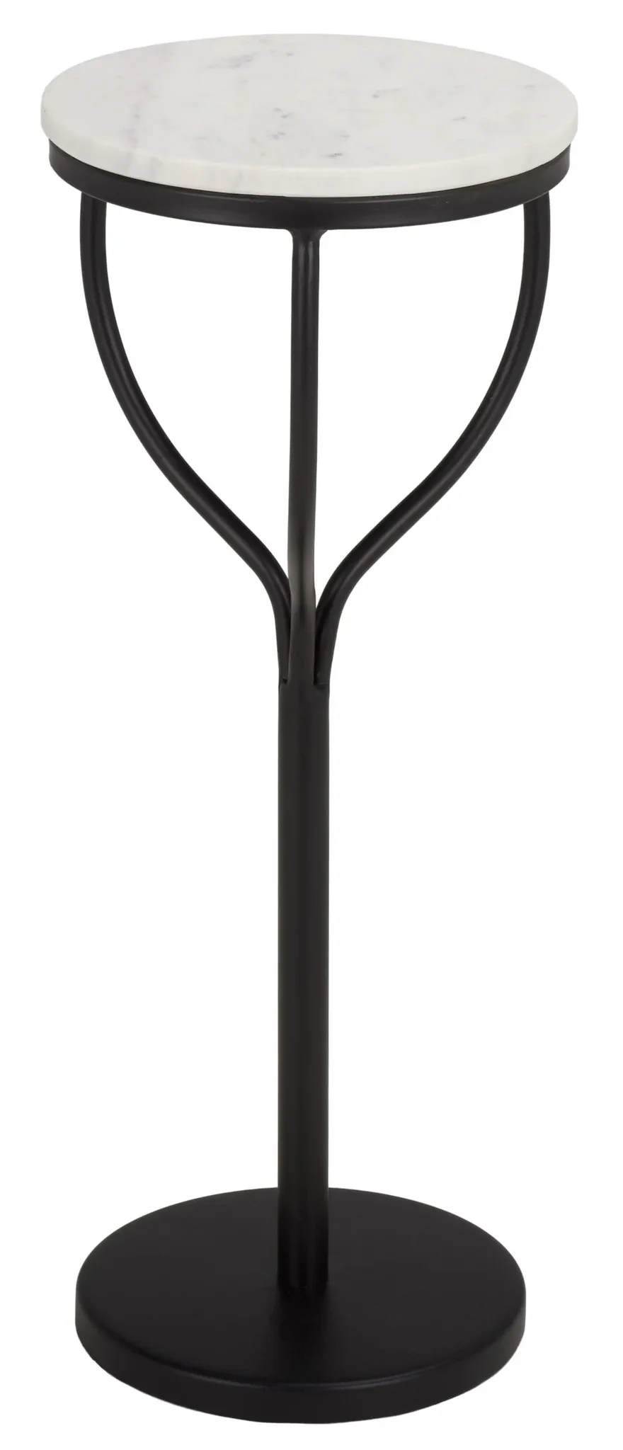 Daxton Round Drink Accent Table in White Marble / Black