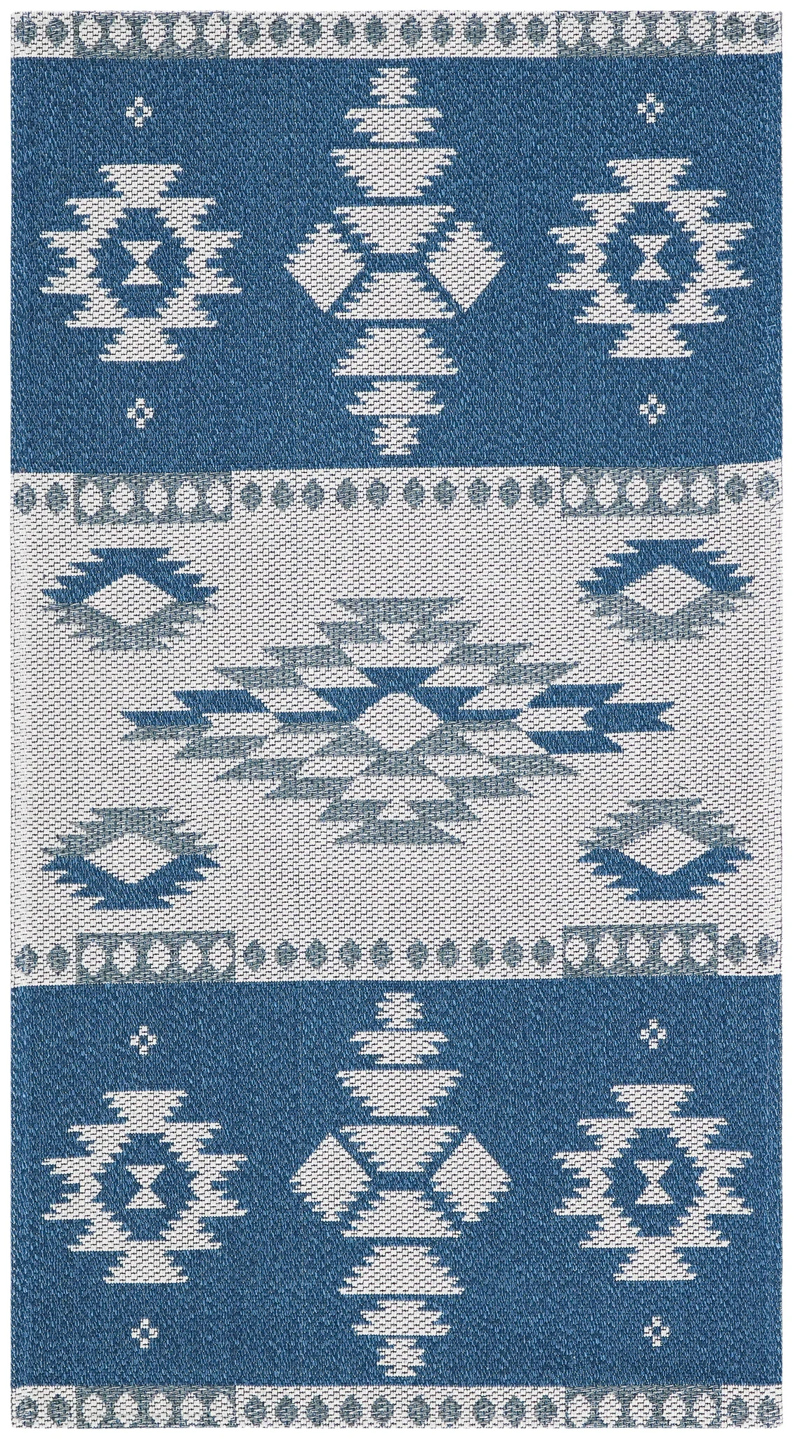 Augustine Banded Diamond Cotton Rug in Navy / Cream