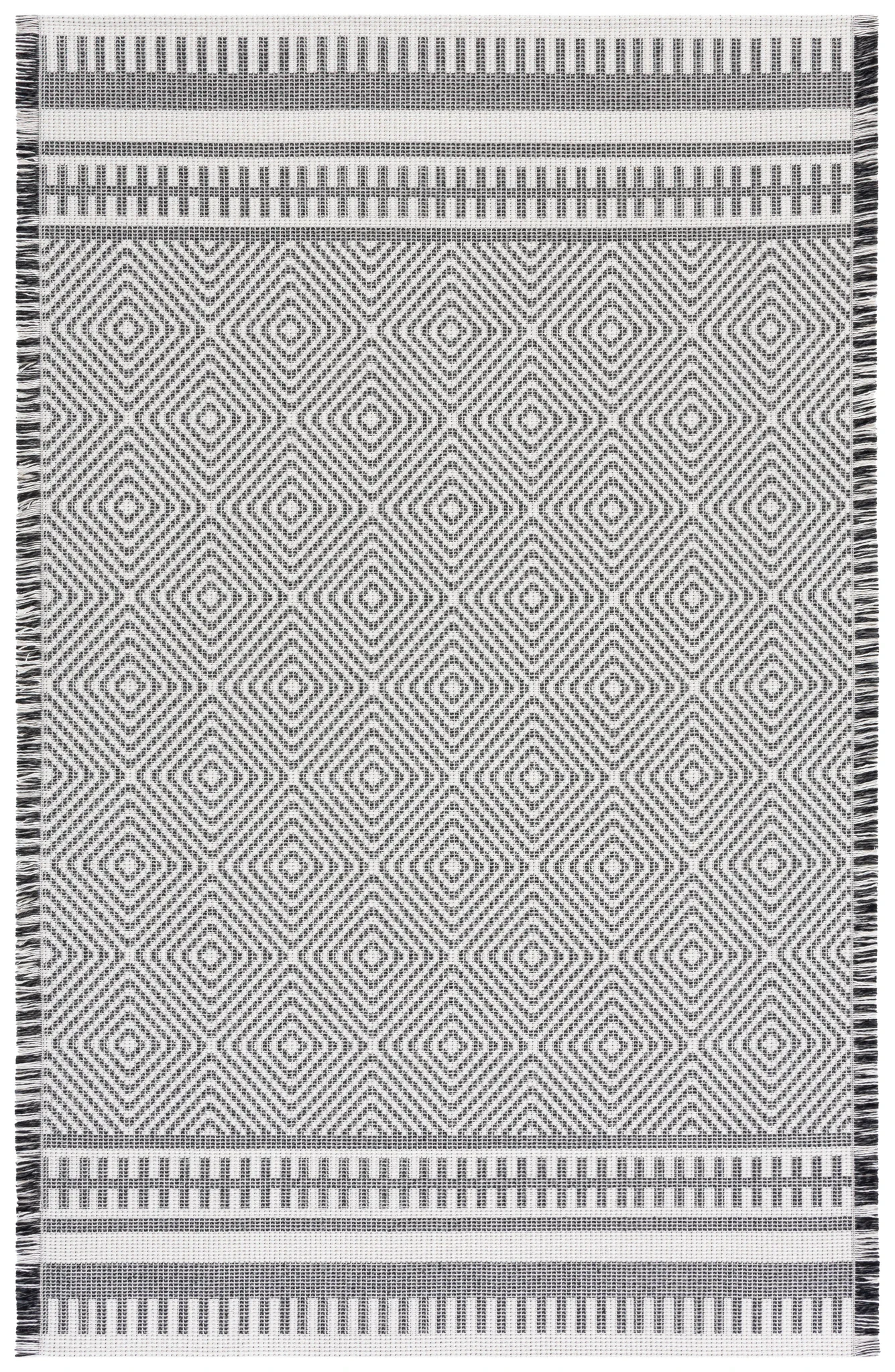 Augustine Nested Diamond Rug in Ivory / Black
