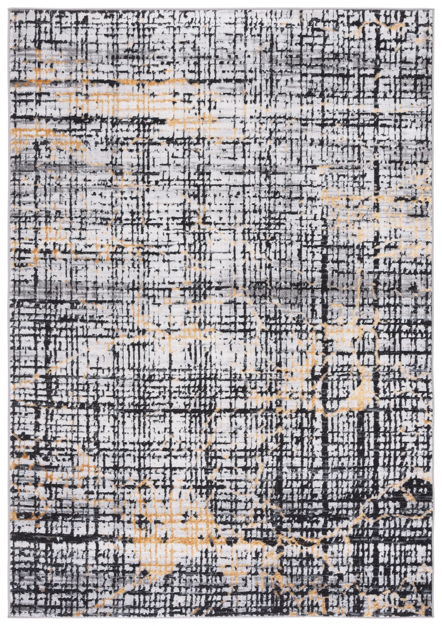 Amelia Distressed Grid Rug in Charcoal / Gold