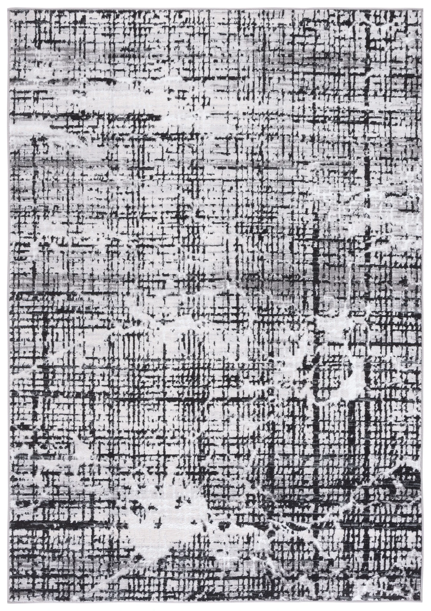 Amelia Distressed Grid Rug in Gray / Charcoal