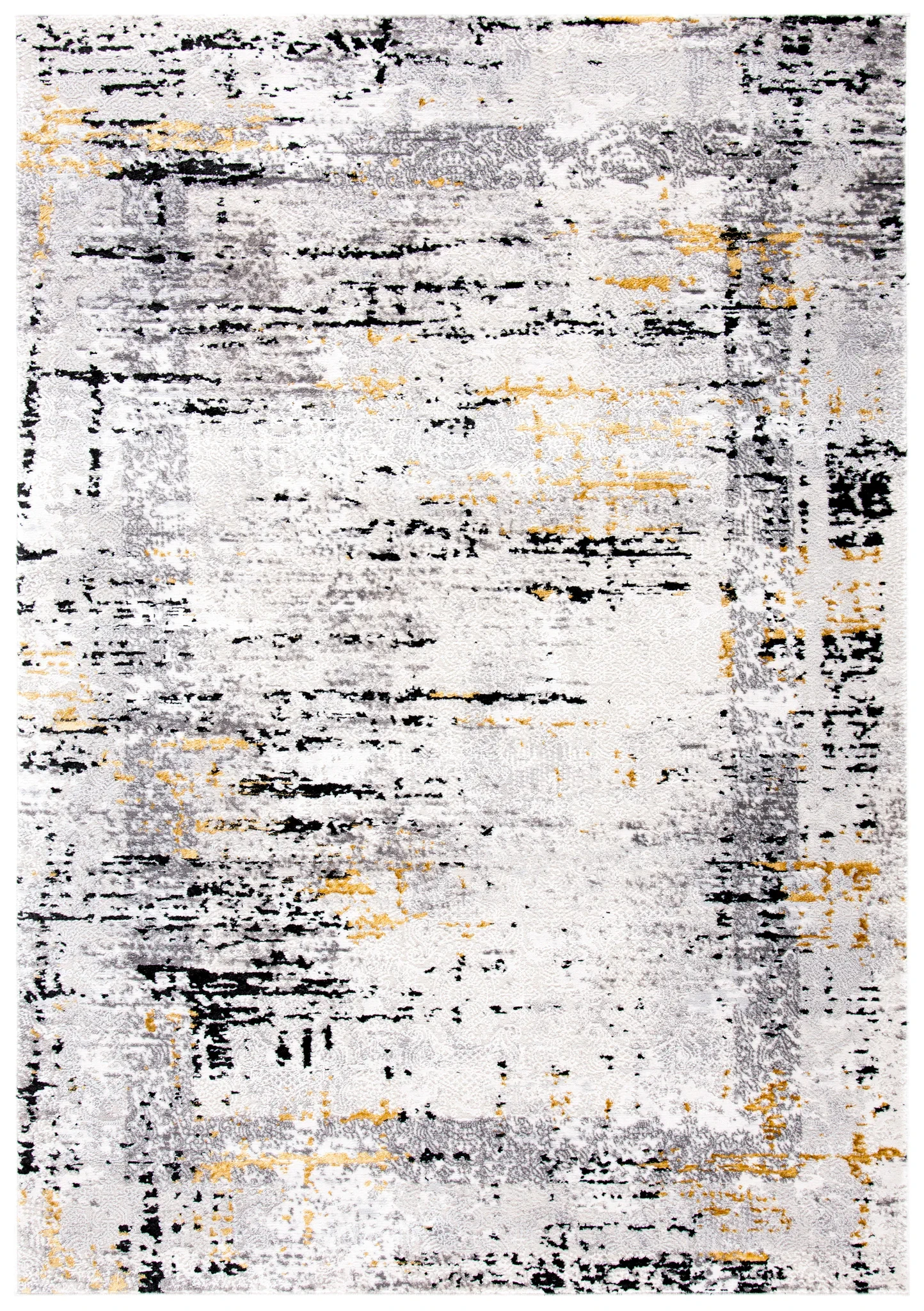 Amelia Distressed Border Rug in Gray / Gold