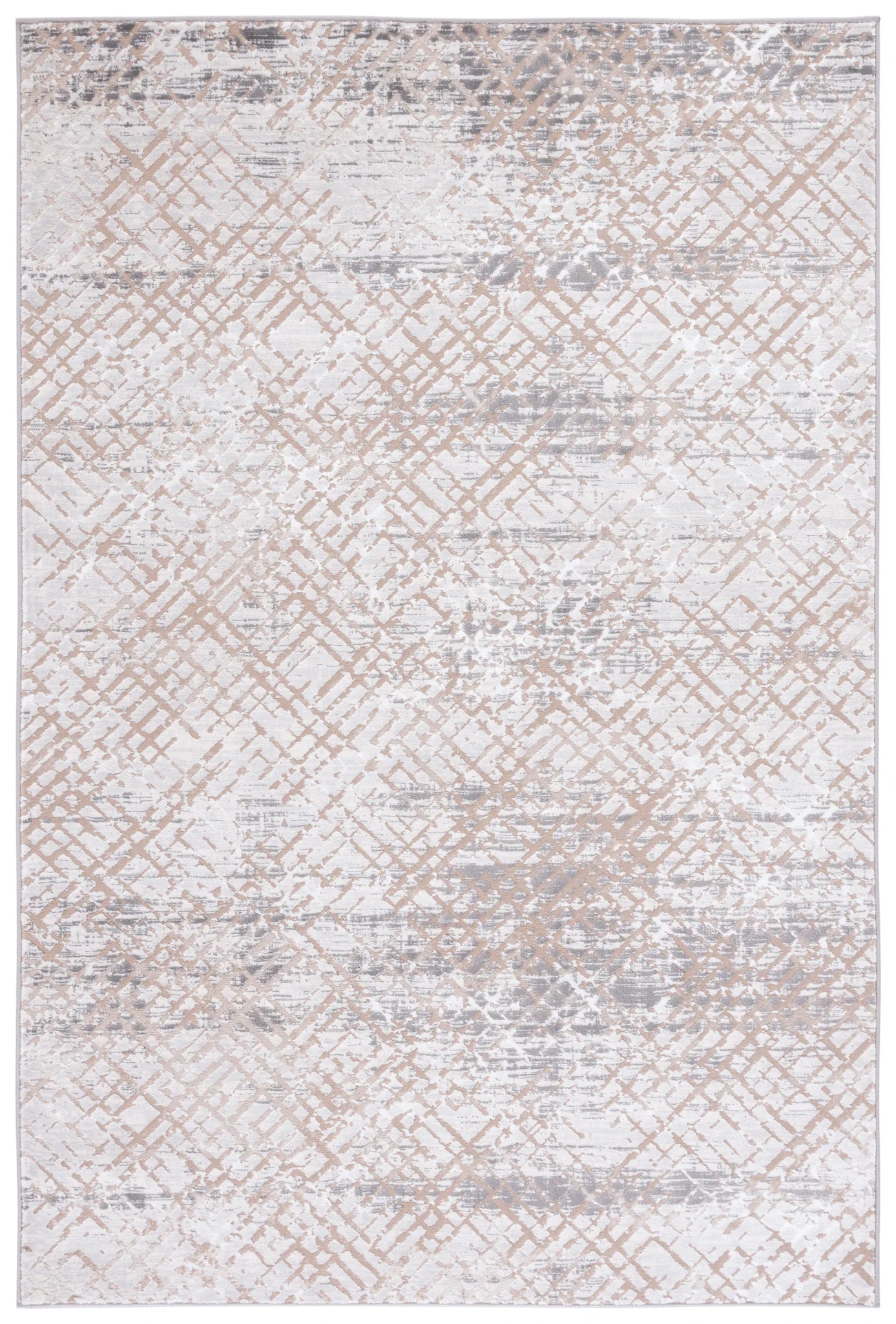 Amelia Distressed Trellis Rug in Gray / Beige