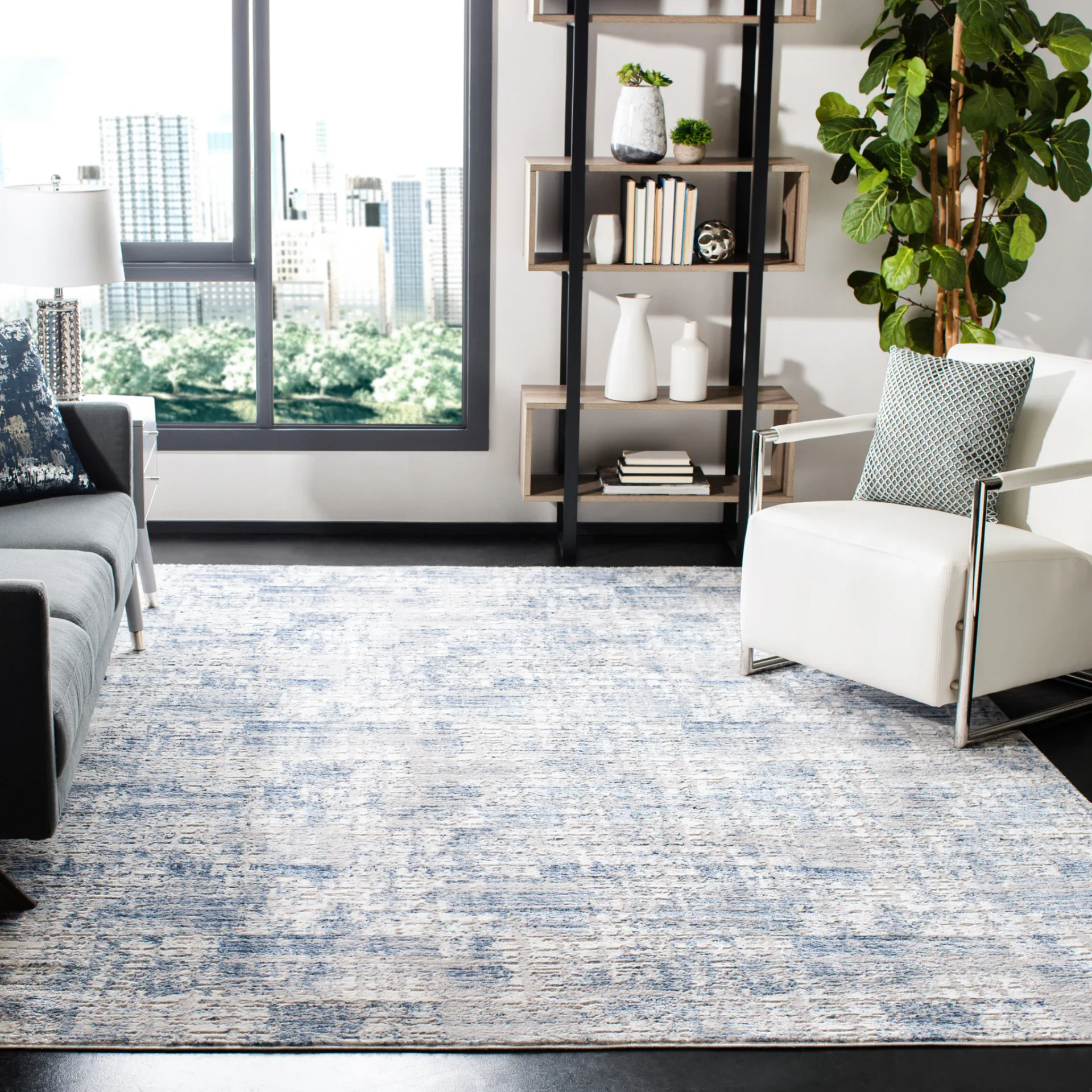 Amelia Abstract Grid Rug in Blue / Gray