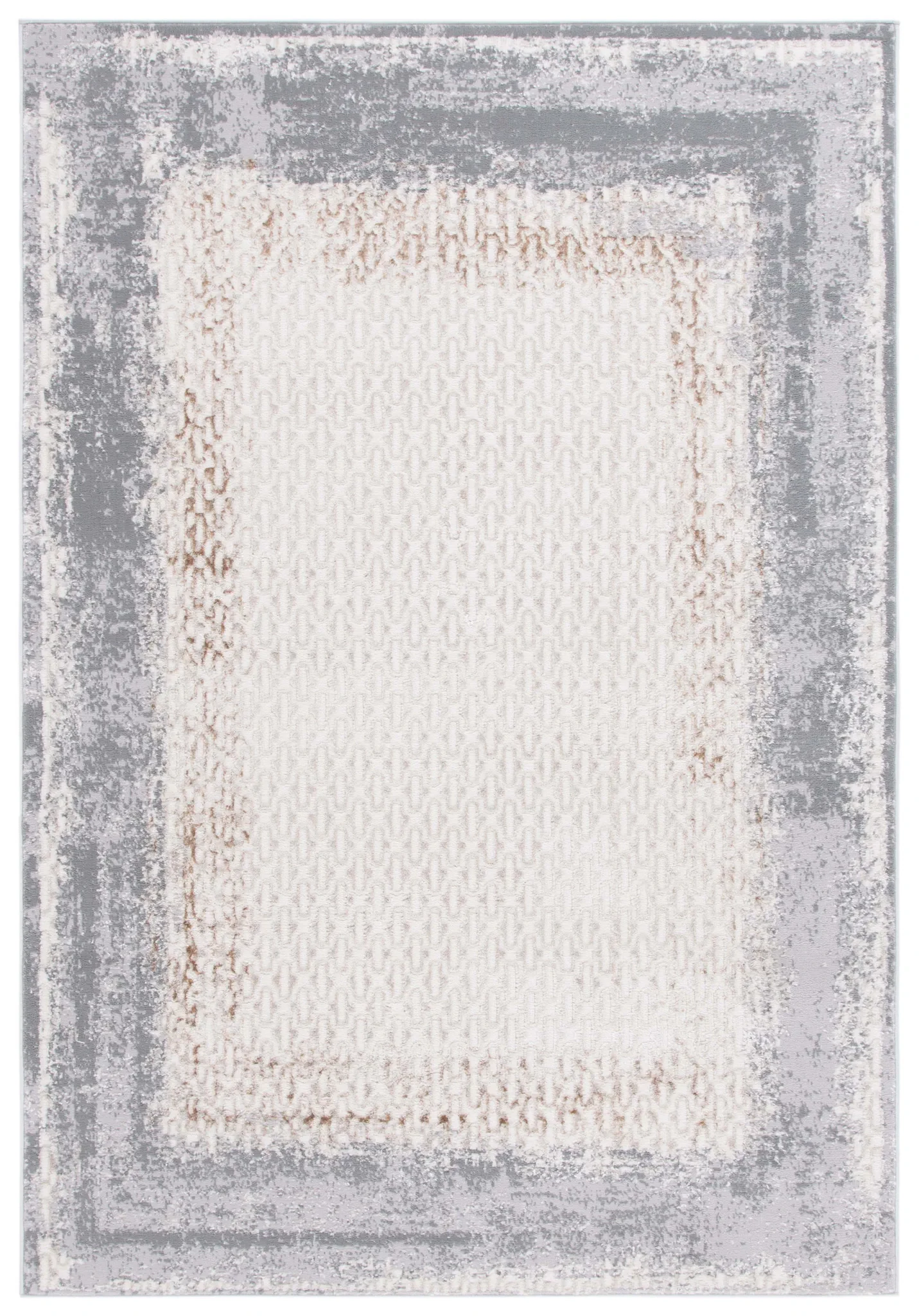 Alenia Distressed Lattice Border Rug in Ivory / Gray