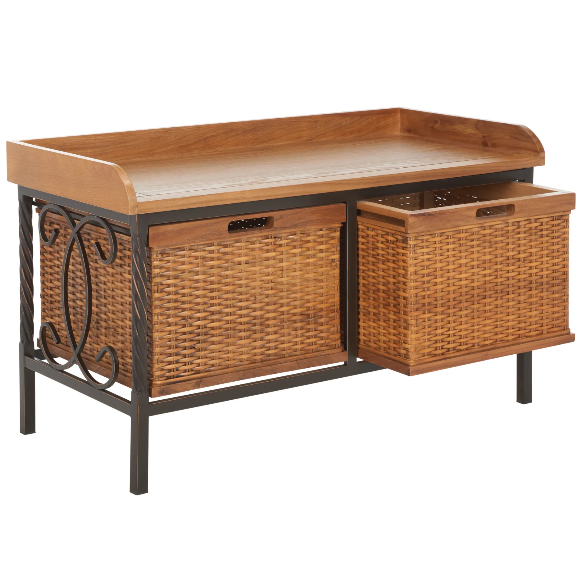 Noah Storage Bench in Antique Pewter / Medium Oak