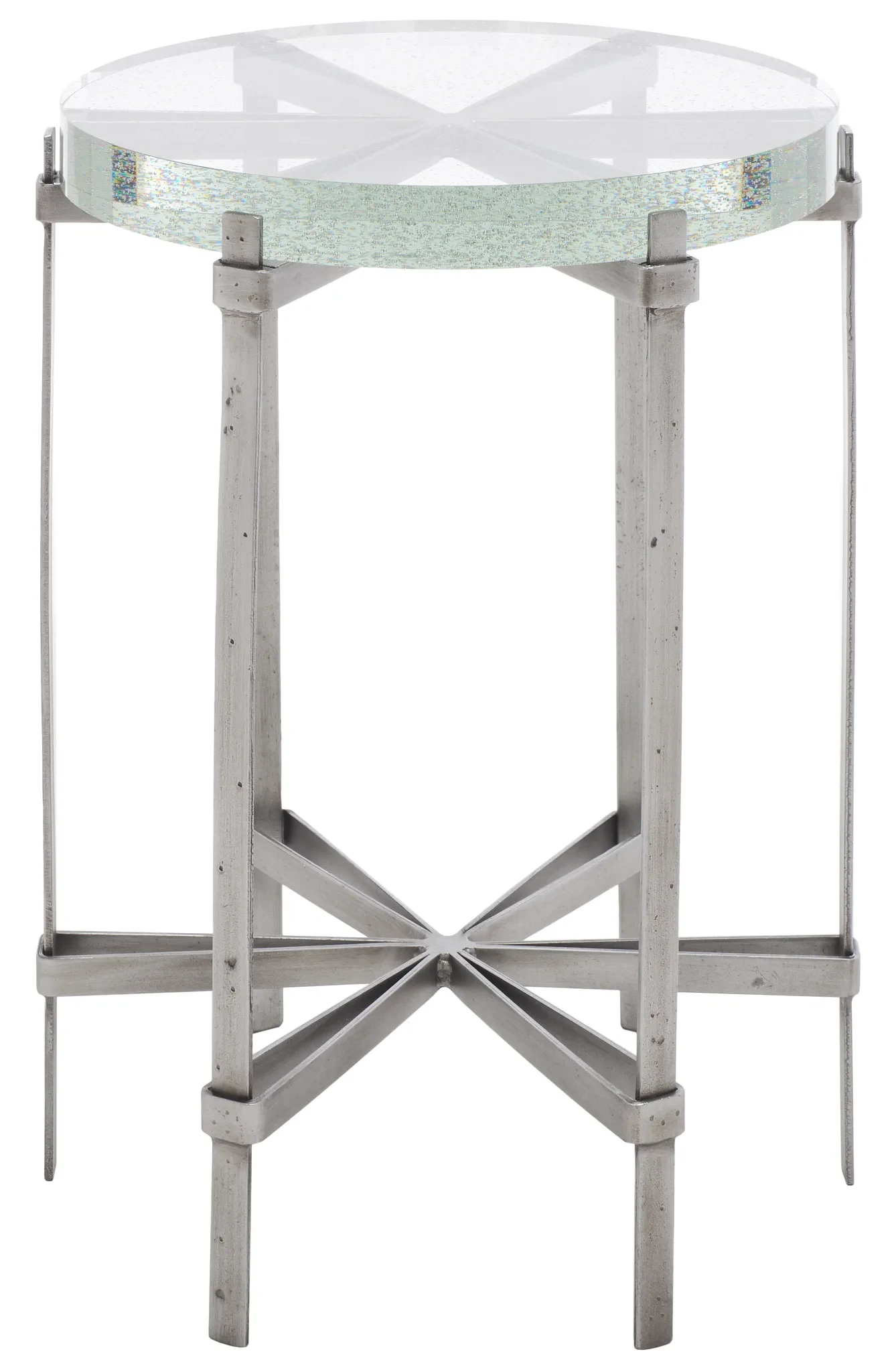 Evyanna Round Bubble Glass Table in Silver / Clear
