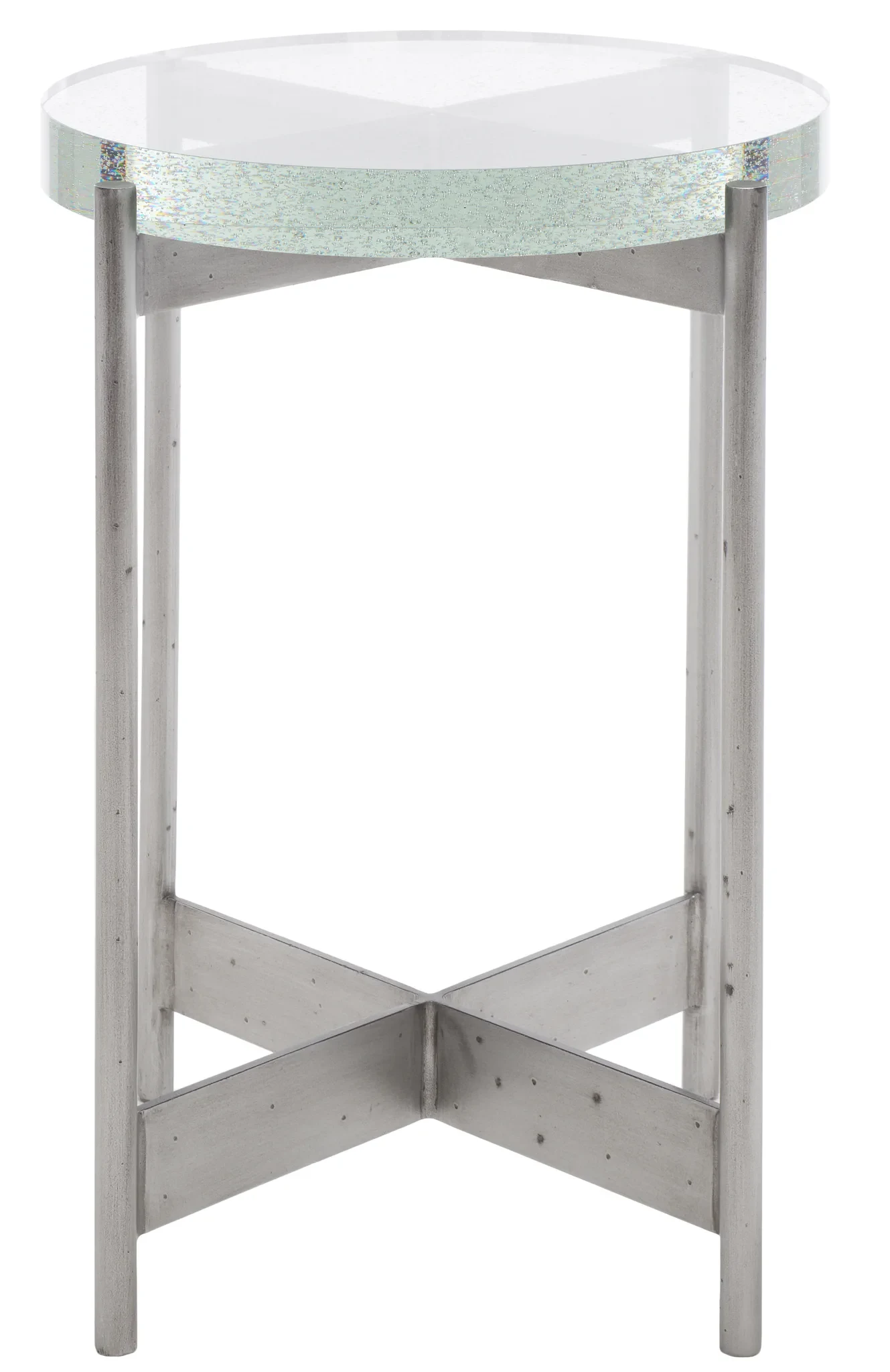 Adriella Round Bubble Glass Table in Silver / Clear