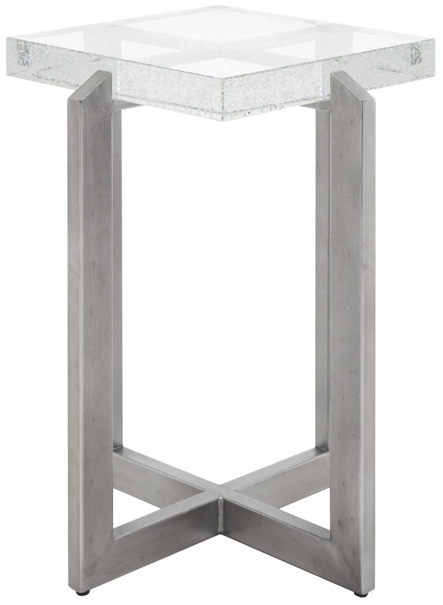 Pixie Square Bubble Glass Accent Table in Silver / Clear