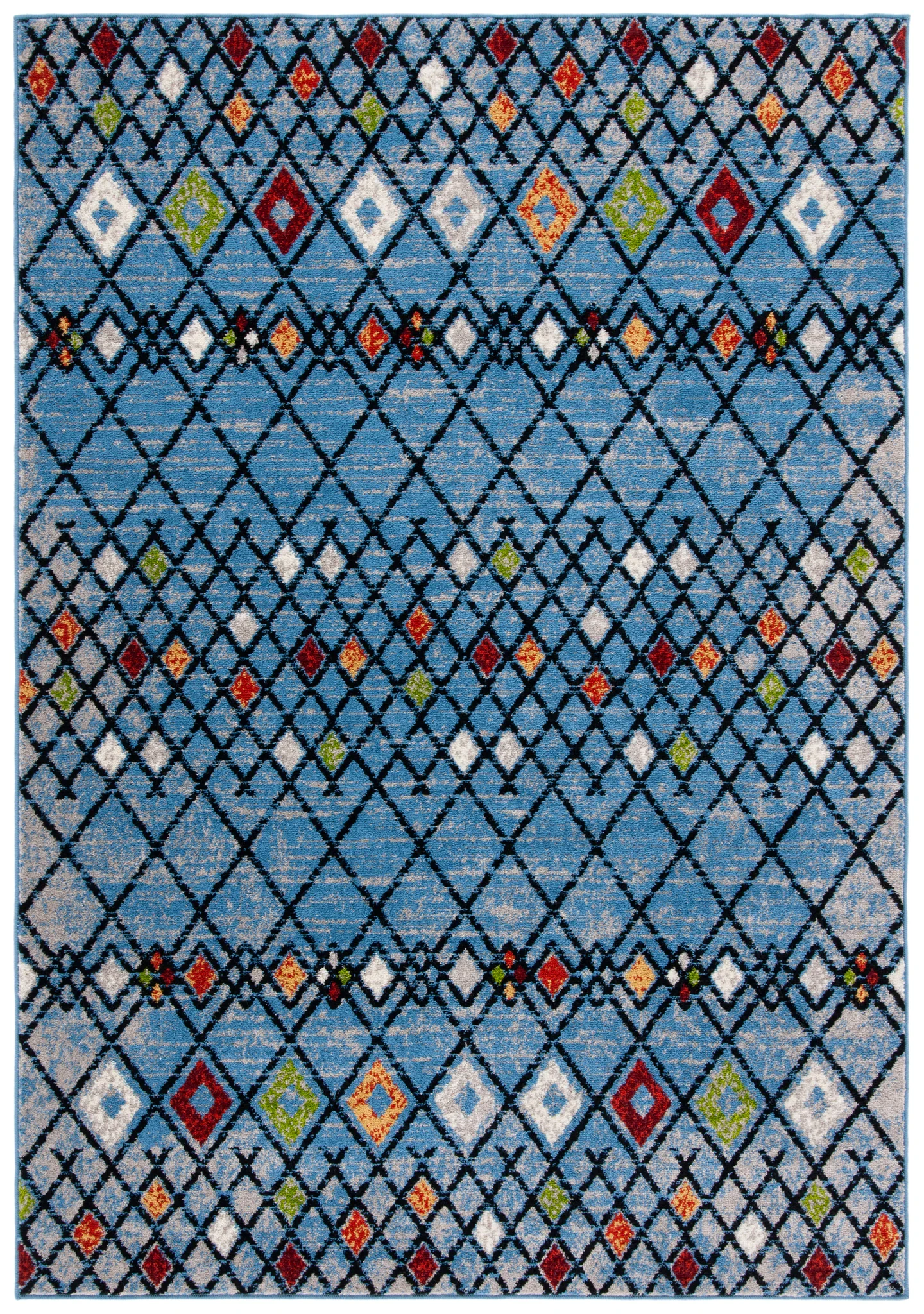 Amsterdam Banded Diamond Rug in Blue / Ivory