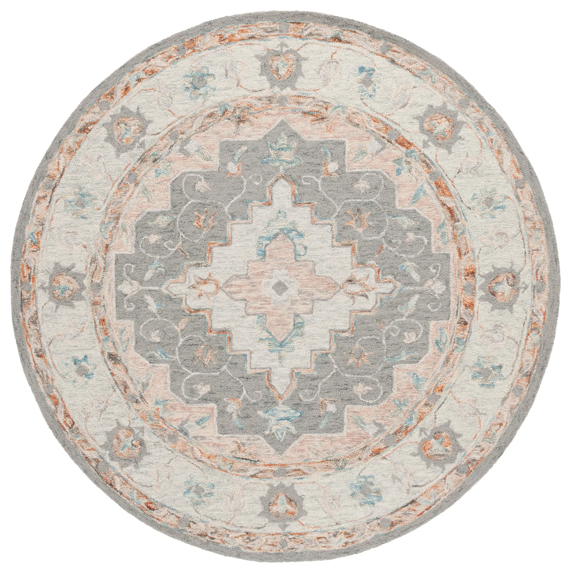 Anatolia Stepped Medallion Hand-Tufted Wool Rug in Gray / Rust