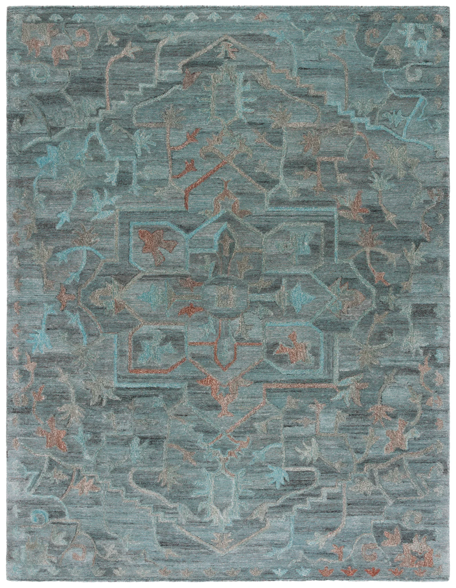 Anatolia Stepped Medallion Hand-Tufted Rug in Teal / Brown