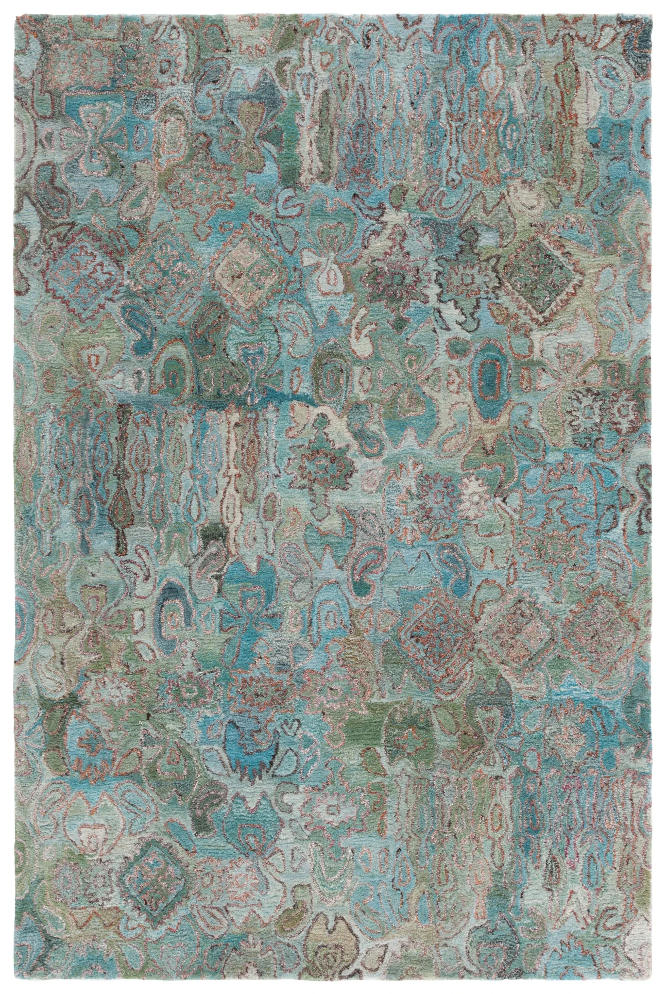 Anatolia Patchwork Hand-Tufted Rug in Teal / Green