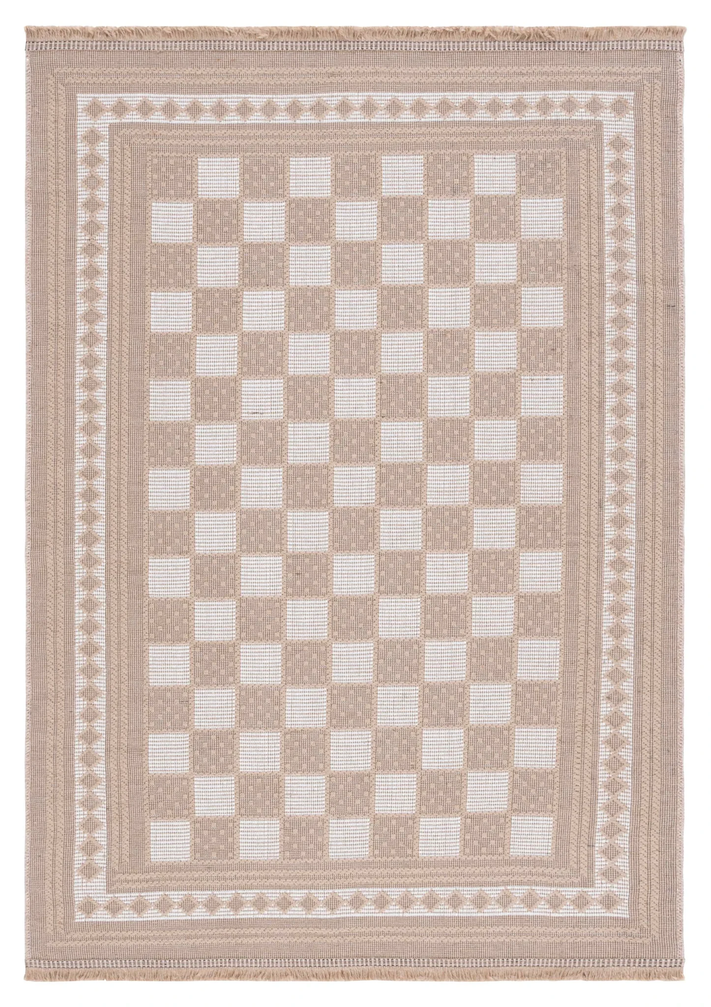 Aspect Bordered Checkerboard Jute Rug in Natural / Ivory