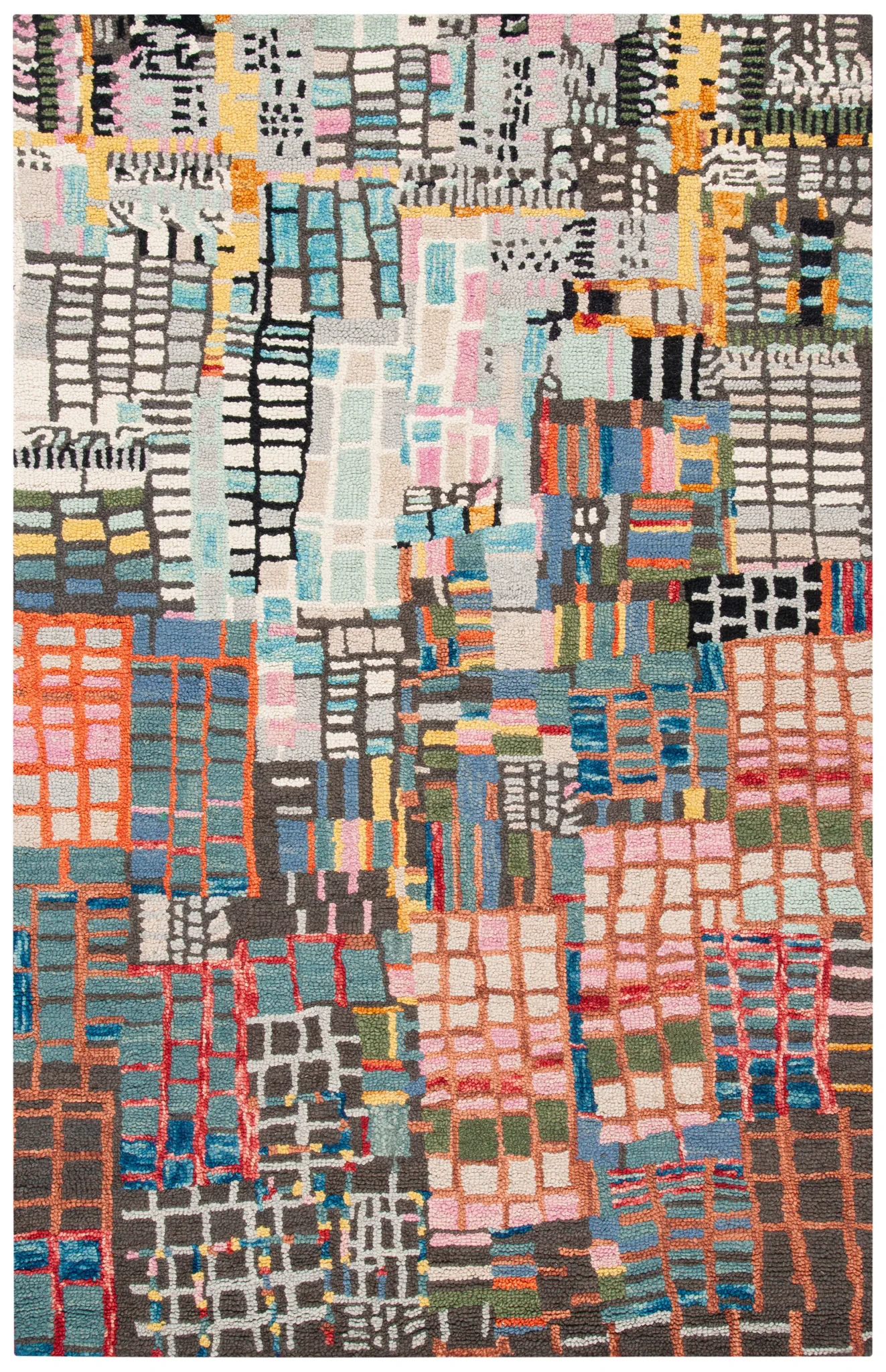 Aspen Patchwork Grid Hand-Tufted Wool Rug in Ivory / Black